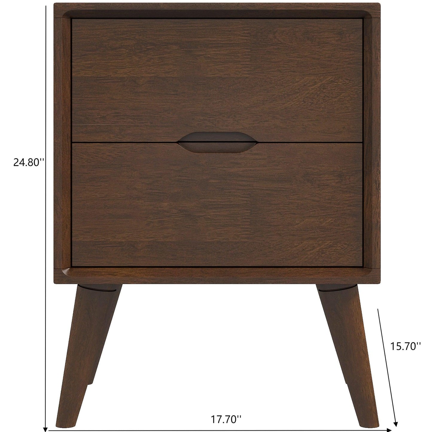Alexandra Mid-Century Modern Night Stand with 2 Drawers in Walnut Brown Solid Wood 24.8'H x 17.7'W x 15.7'D FredCo