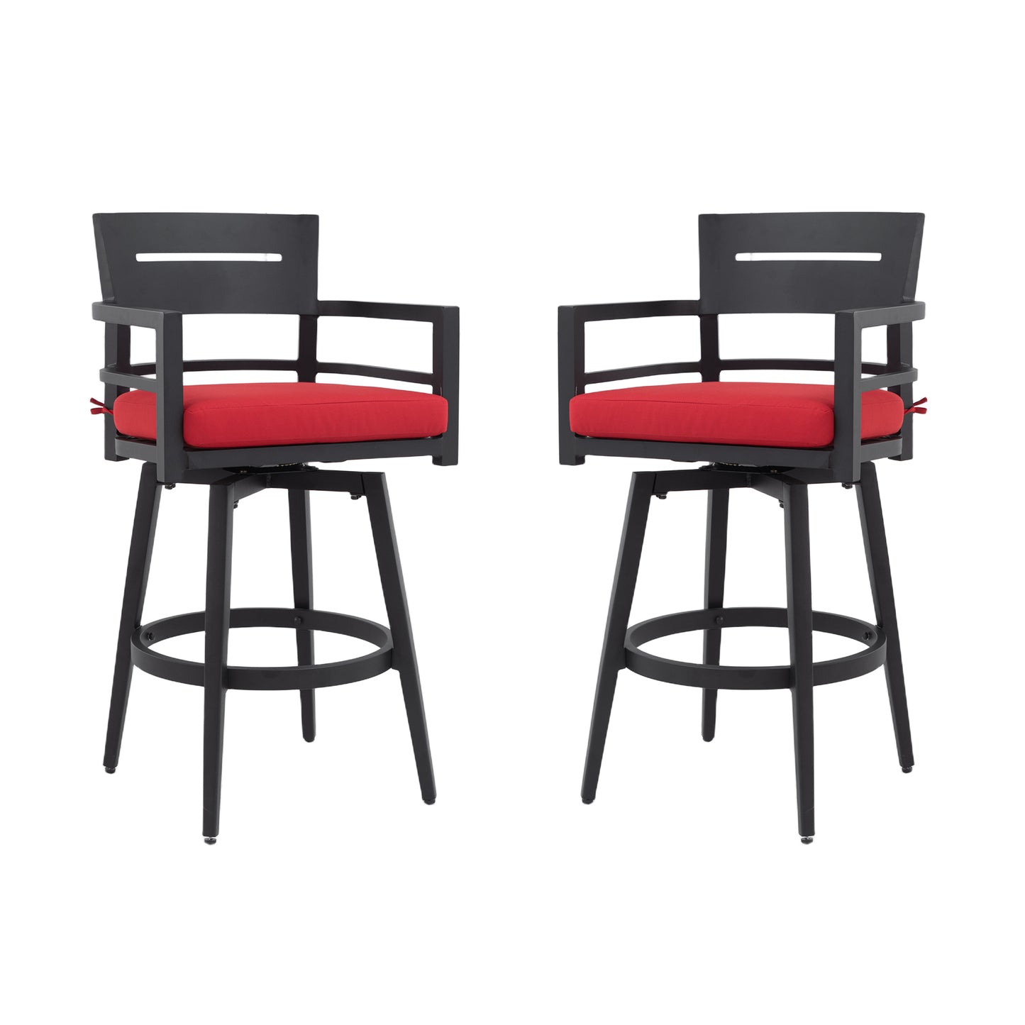 Modern Outdoor Swivel Bar Chairs Set of 2, 360 Degree Rotation, Aluminum Frame in Ember Black, with Ergonomic Backrest, Armrests & Sunbrella Cushions, Weather-Resistant