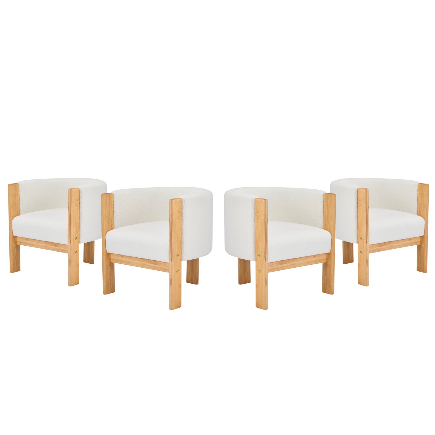Upholstered Dining Chairs Set of 4, Natural Rubber Wood Frame and White Boucle Fabric, Modern Armchairs for Dining and Living Room, 225lbs Capacity