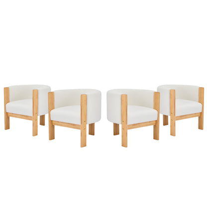 Upholstered Dining Chairs Set of 4, Natural Rubber Wood Frame and White Boucle Fabric, Modern Armchairs for Dining and Living Room, 225lbs Capacity