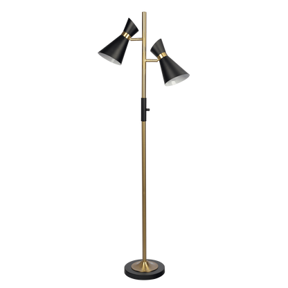 Axis Brassed Gold Floor Lamp with 4-Way Switch Double Spots with Metal Base FredCo