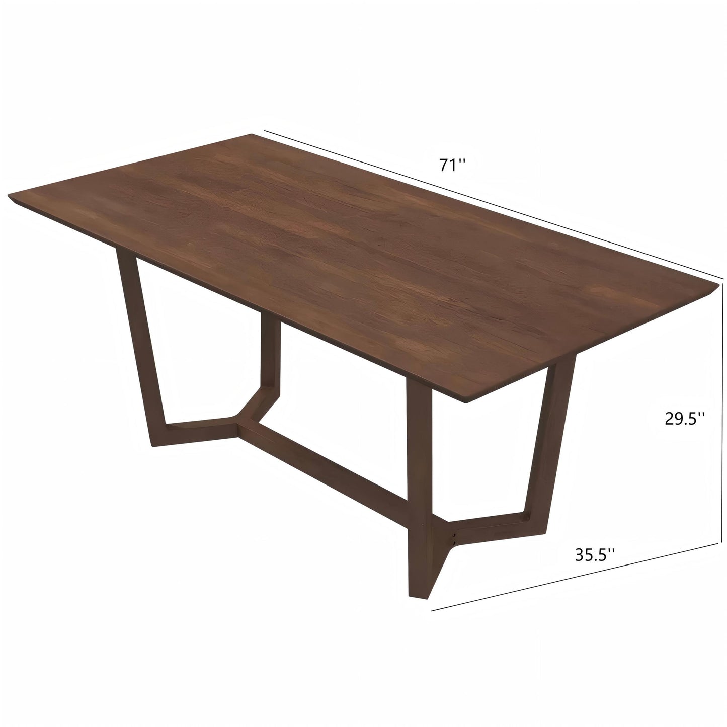 Modern rectangular wooden dining table with angled legs and size dimensions, FredCo International furniture