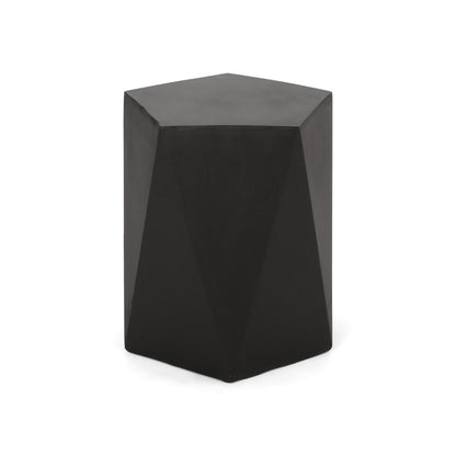 Modern Side Table with Geometric Design, Black, Magnesium Oxide, 16 Inch