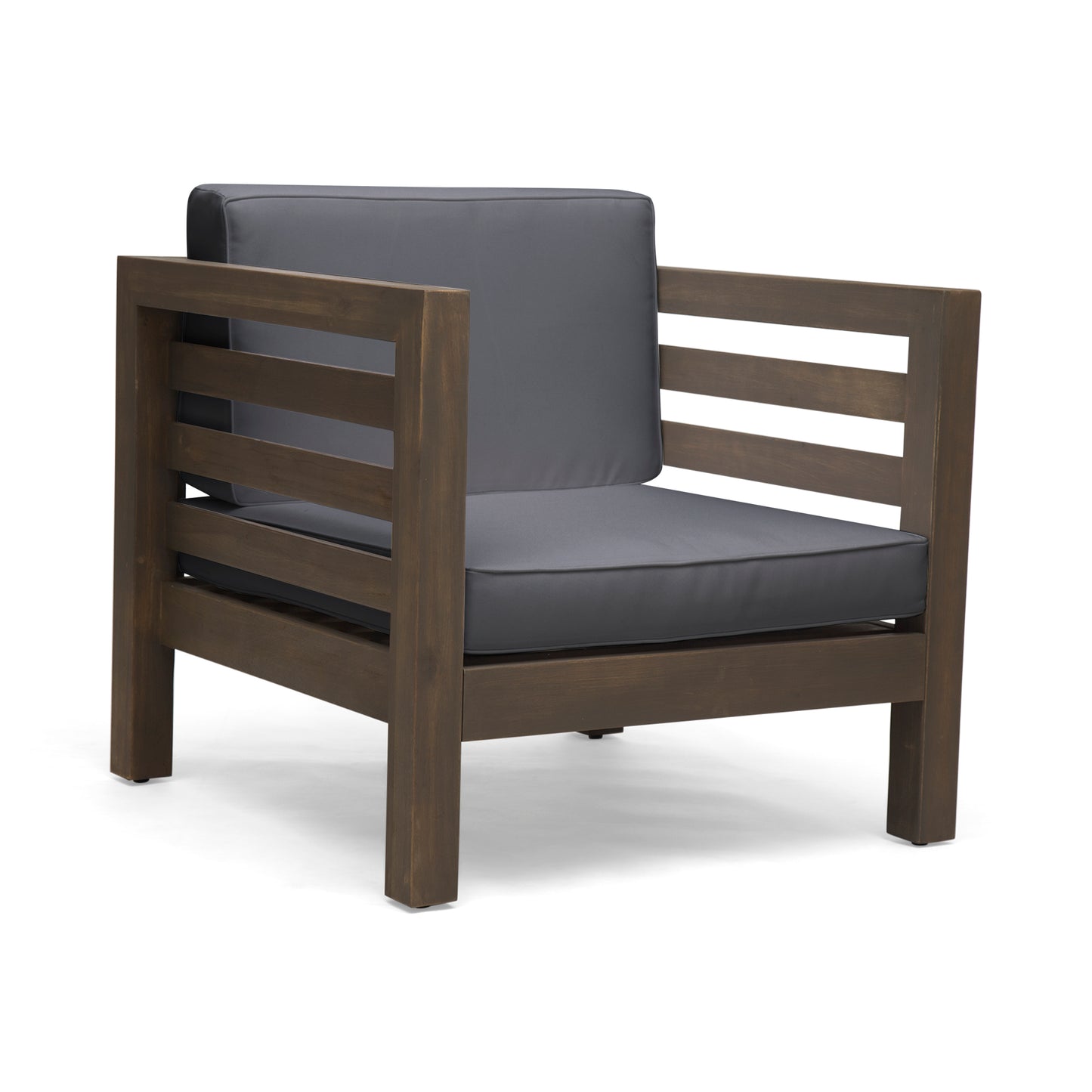 Outdoor Club Chair, Acacia Wood Patio Chair with Fabric Cushion for Backyard, Poolside, Garden or Porch, Grey FredCo