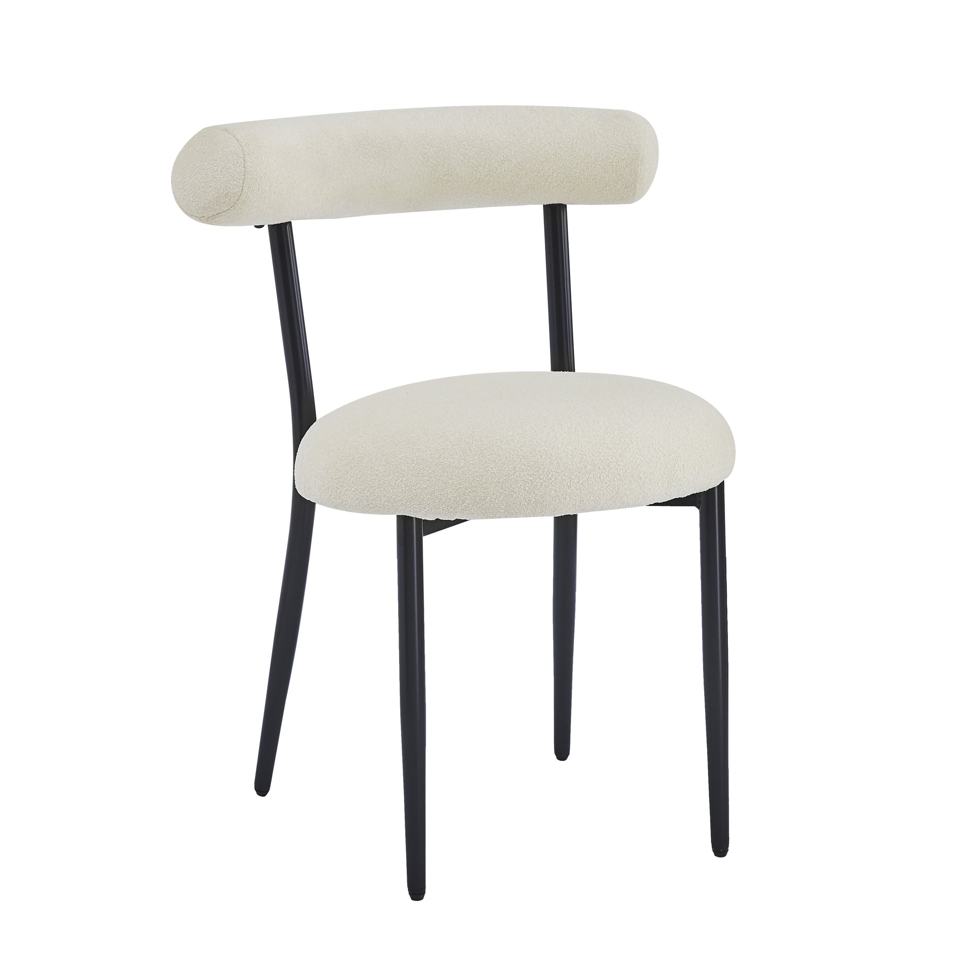 Dining Chair Set of 2, Modern Dining Room Chairs, Black Metal Frame, White Fabric FredCo