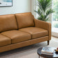 Cooper Mid Century Modern Tan Leather Sofa with Easy Maintenance and Solid Wood Frame FredCo