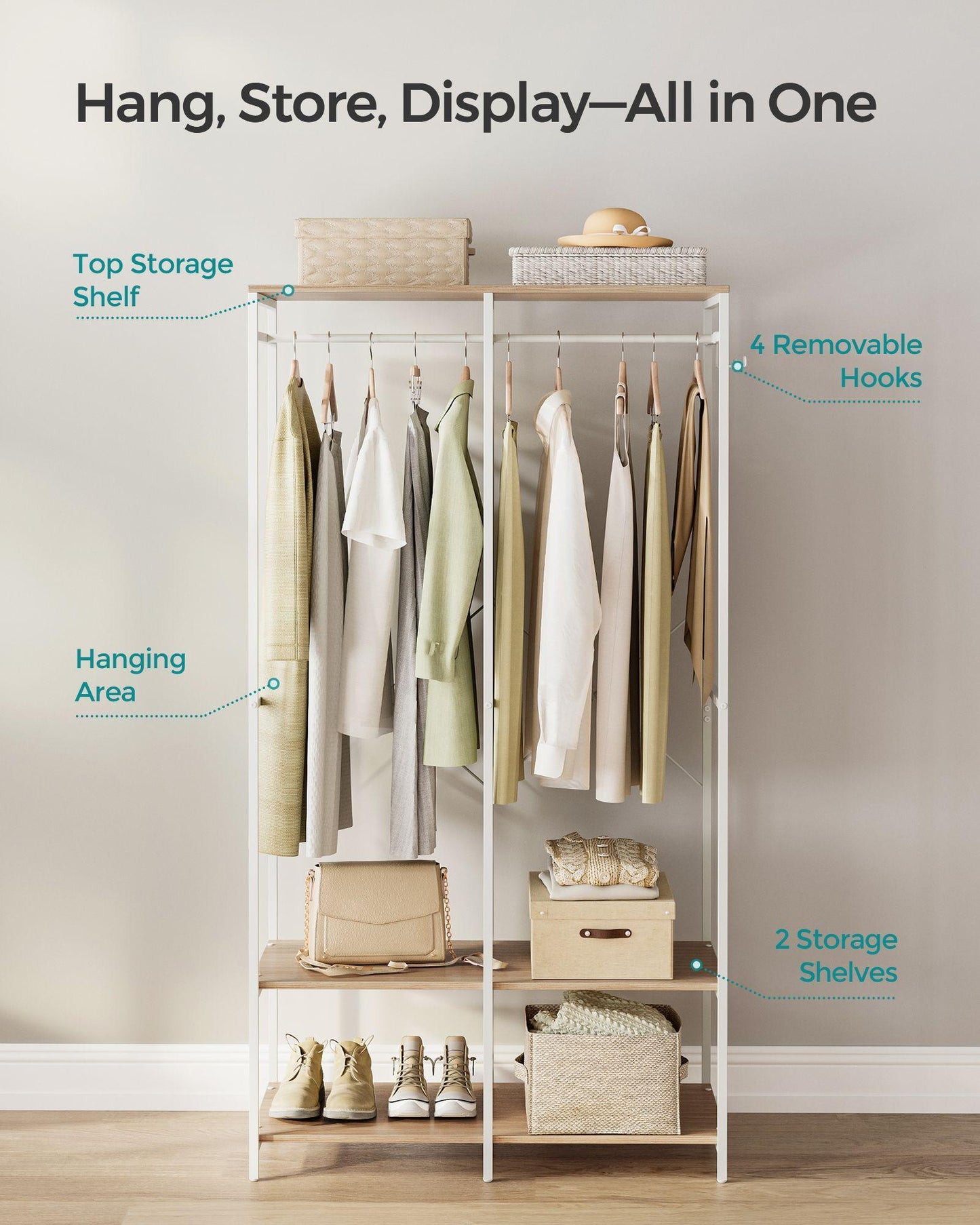 2-Column Clothes Rack Natural Beige FredCo