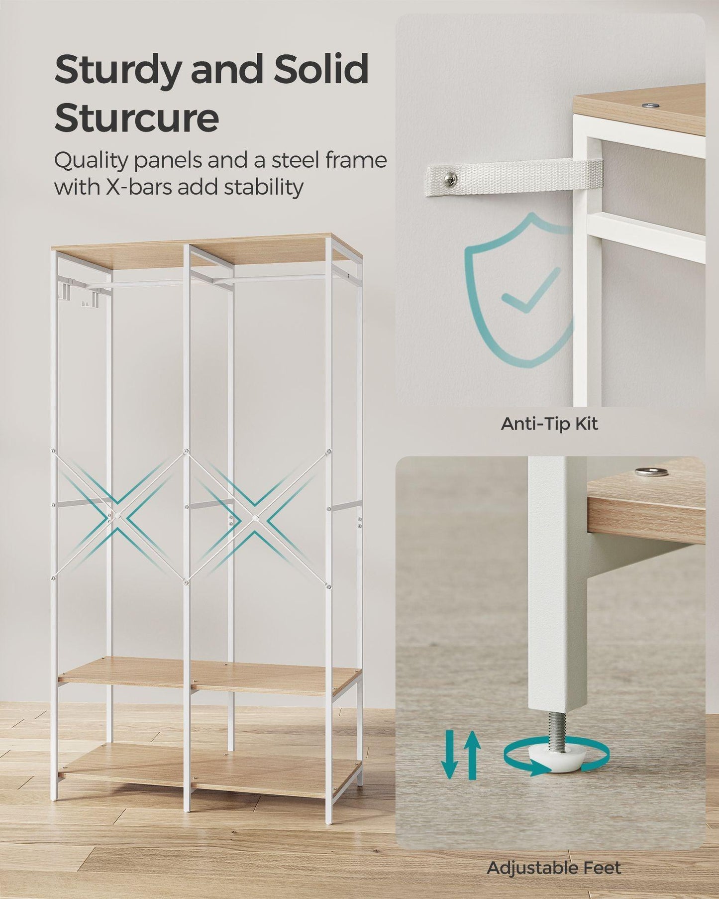 2-Column Clothes Rack Natural Beige FredCo