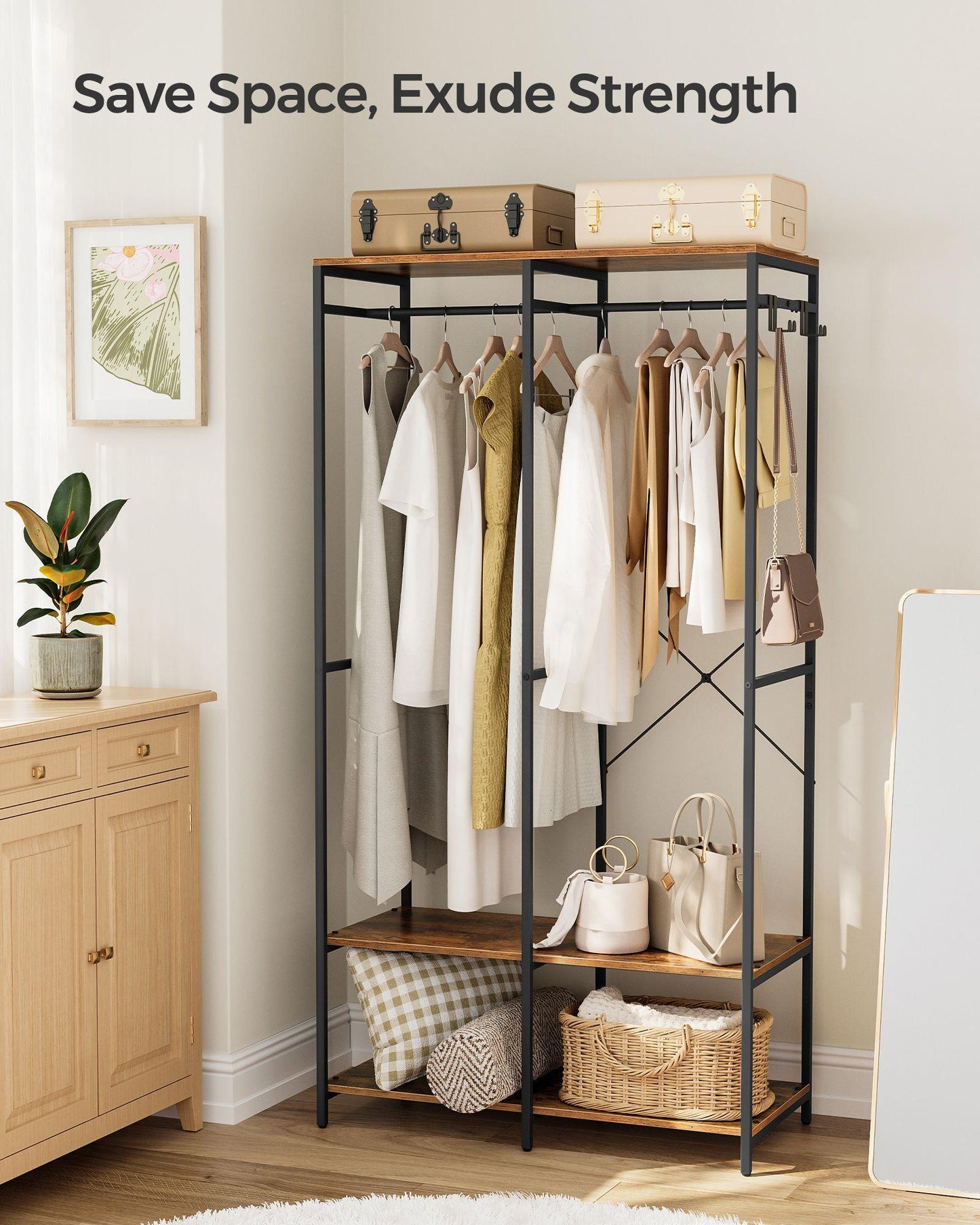 2-Column Clothes Rack Rustic Brown FredCo