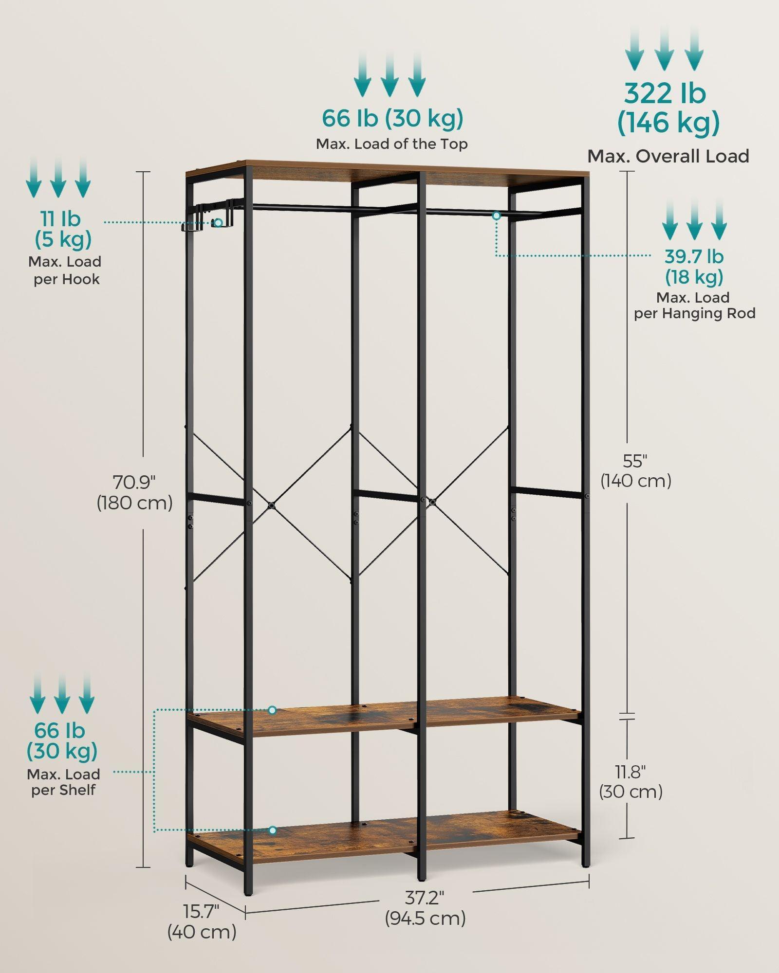 2-Column Clothes Rack Rustic Brown FredCo