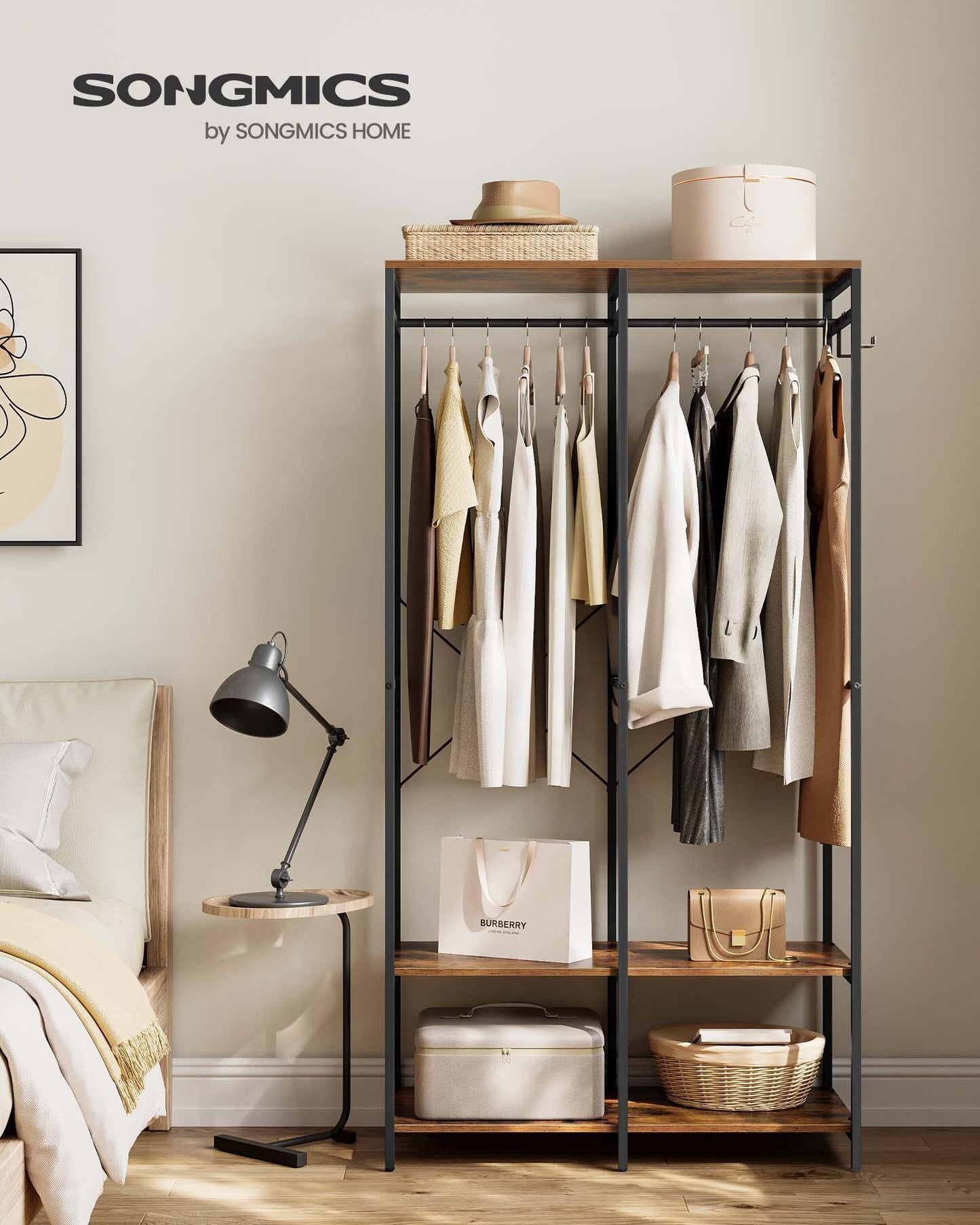 2-Column Clothes Rack Rustic Brown FredCo