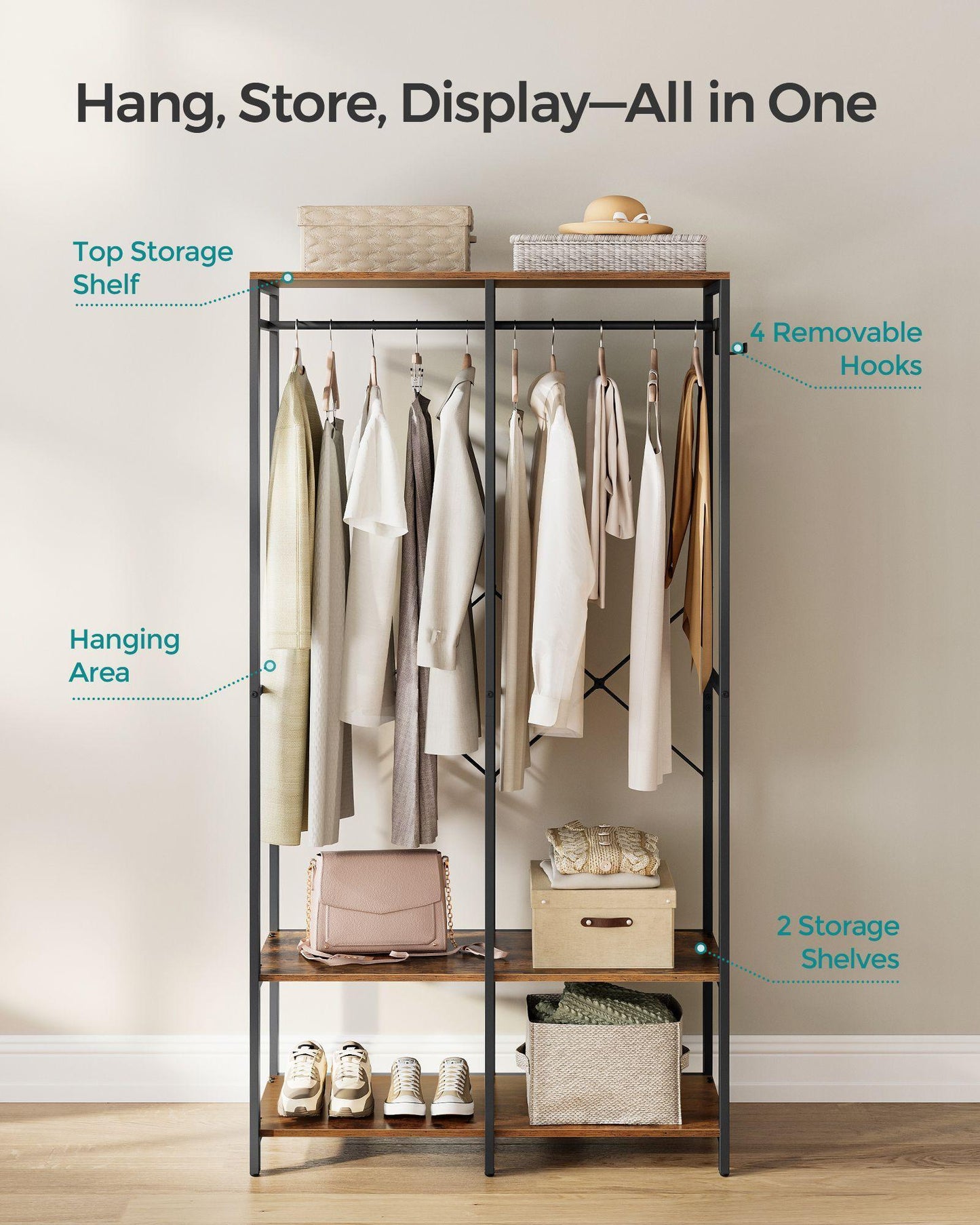 2-Column Clothes Rack Rustic Brown FredCo