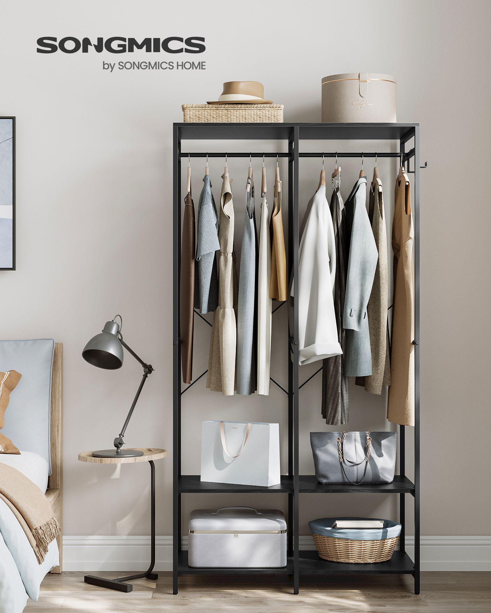 2-Column Clothes Rack with Hanging Rods Ebony Black FredCo