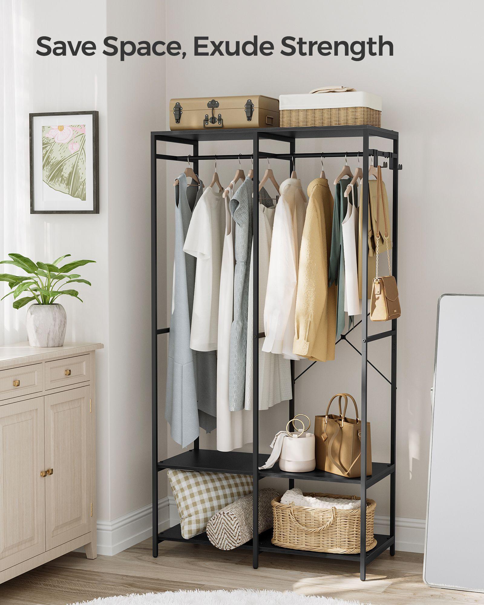 2-Column Clothes Rack with Hanging Rods Ebony Black FredCo