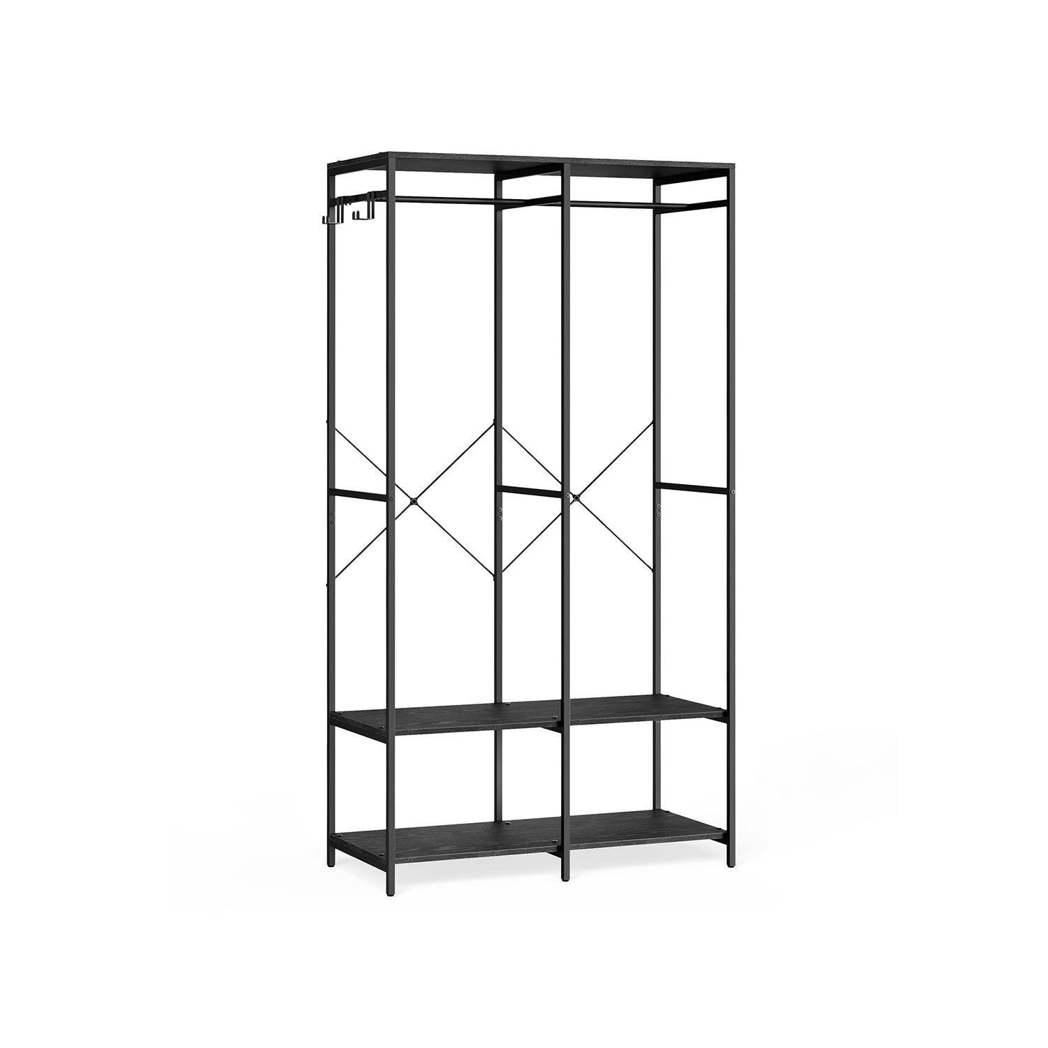 2-Column Clothes Rack with Hanging Rods Ebony Black FredCo