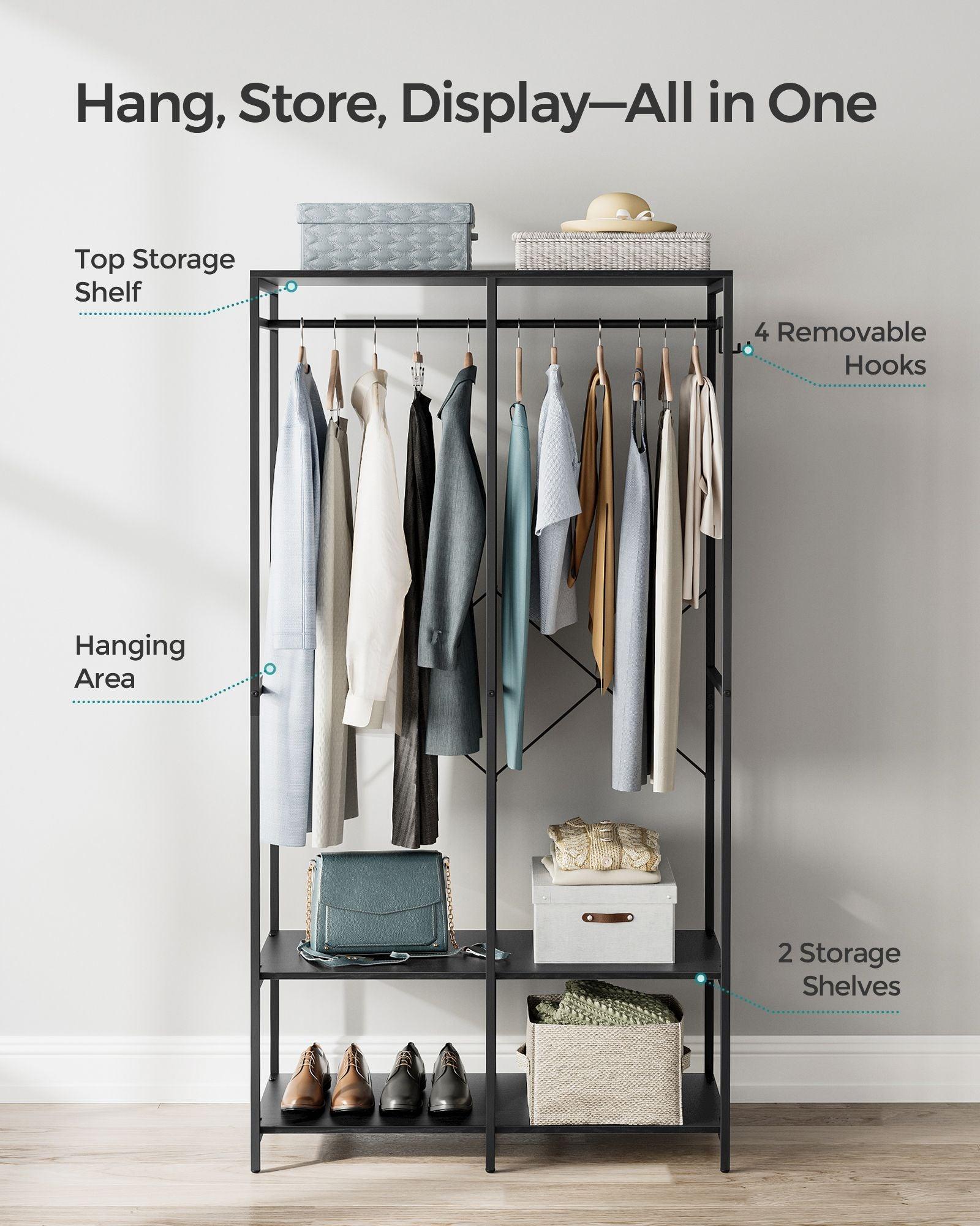 2-Column Clothes Rack with Hanging Rods Ebony Black FredCo