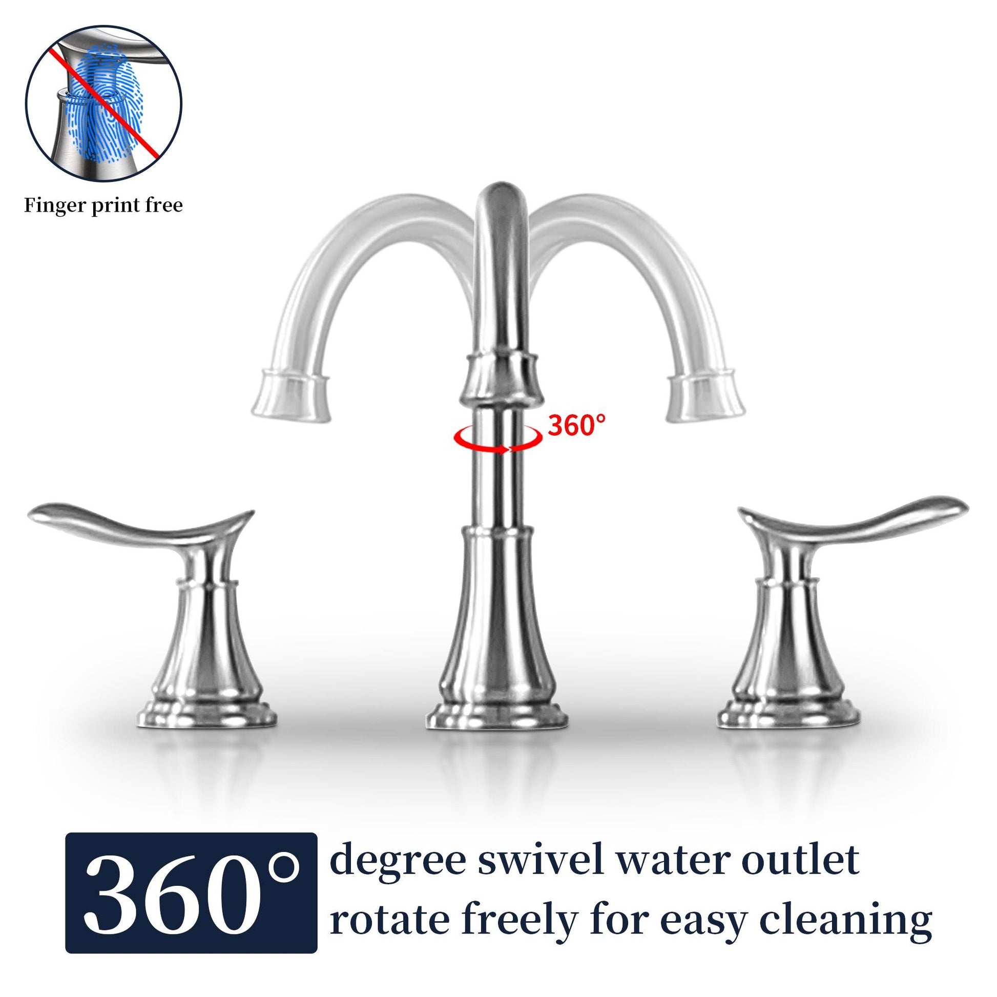 2-Handle 8 inch Widespread Bathroom Sink Faucet 360° Swivel with Pop Up Drain FredCo