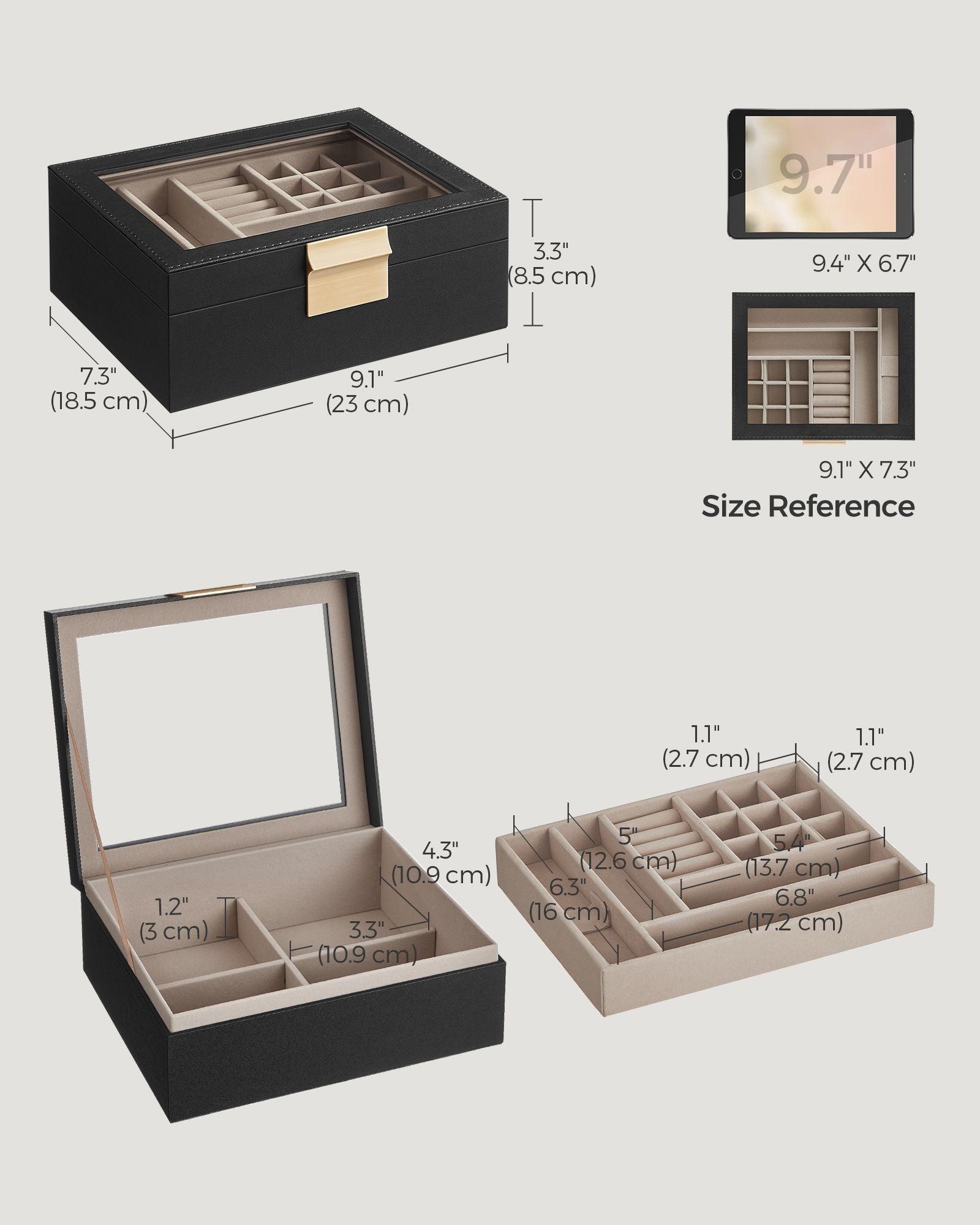 2-Layer Jewelry Box with Glass Lid Graphite Black and Metallic Gold FredCo