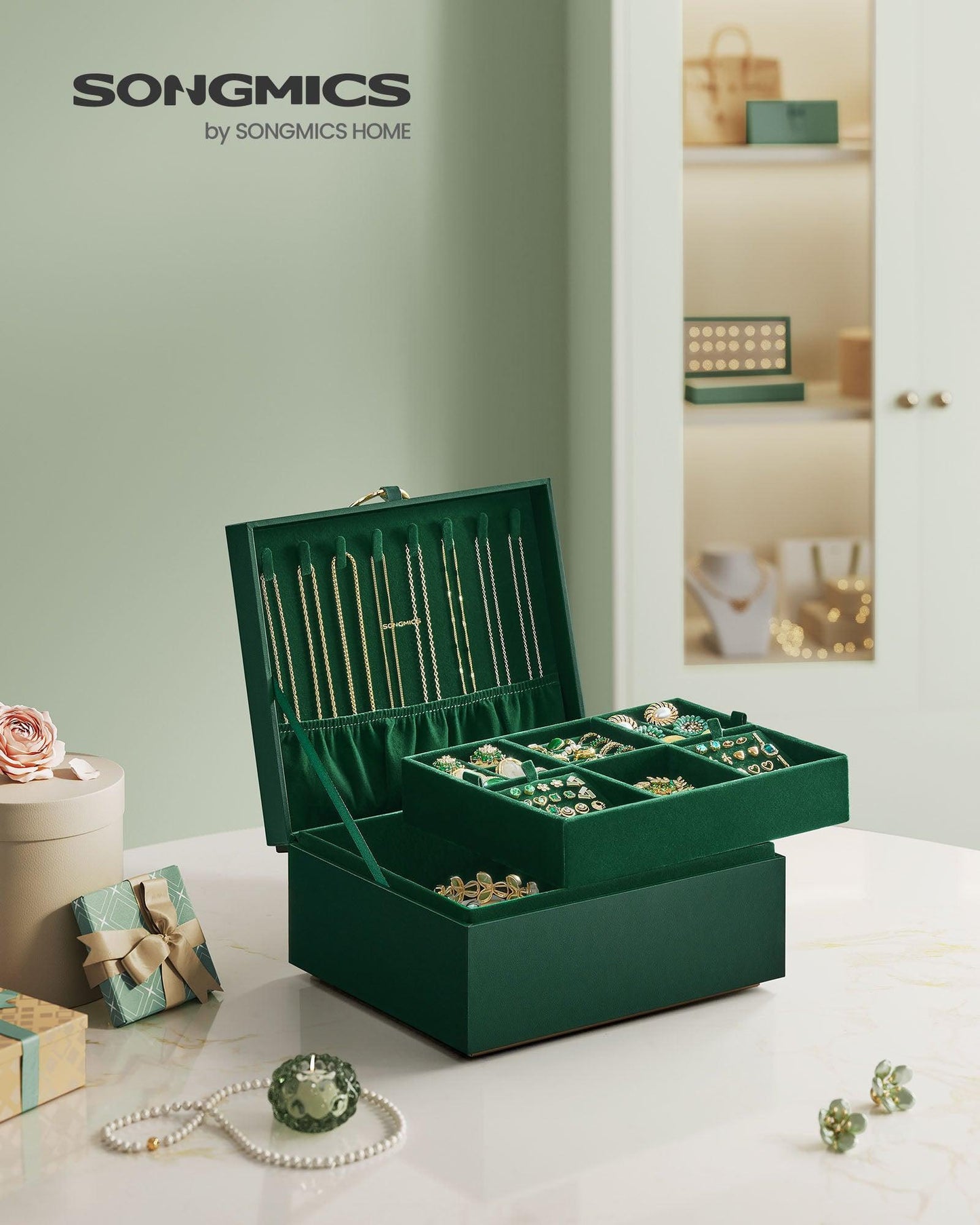 2-Layer Jewelry Box with Handle Forest Green FredCo