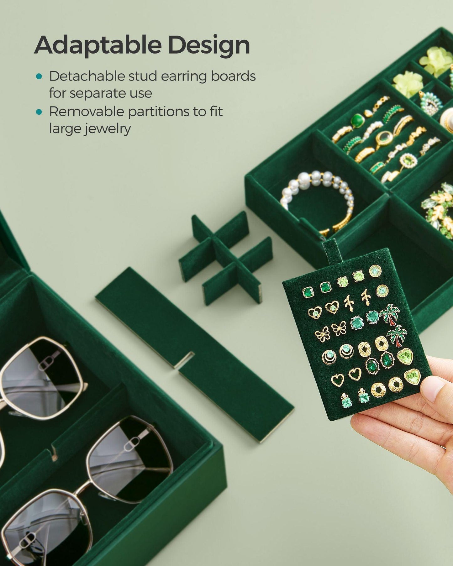 2-Layer Jewelry Box with Handle Forest Green FredCo