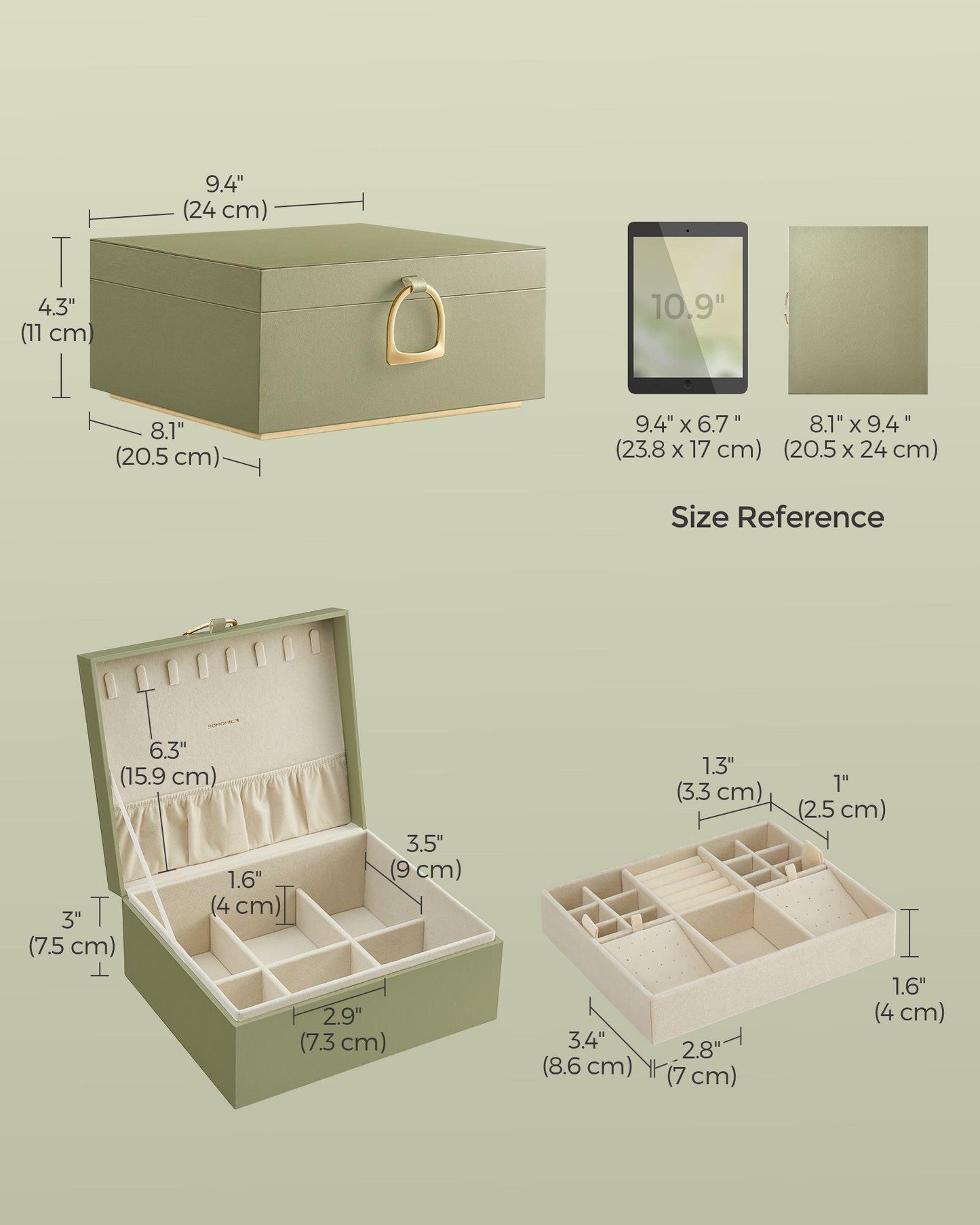 2-Layer Jewelry Box with Handle Laurel Green FredCo