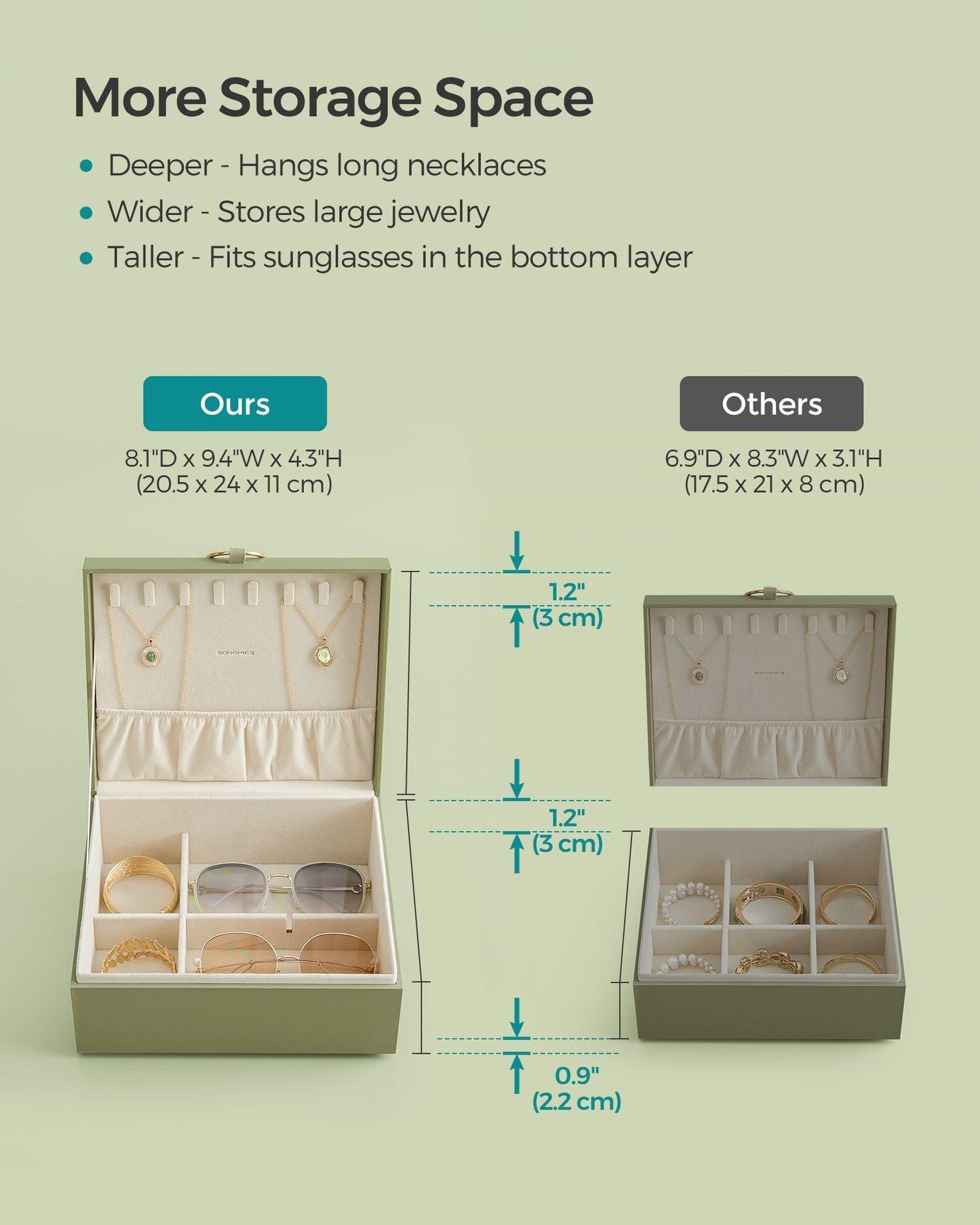 2-Layer Jewelry Box with Handle Laurel Green FredCo