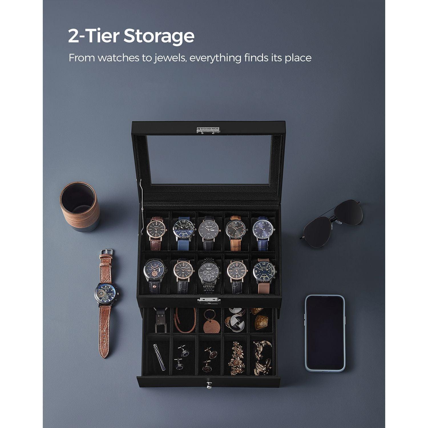 2-Layer Watch Box with Glass Lid FredCo