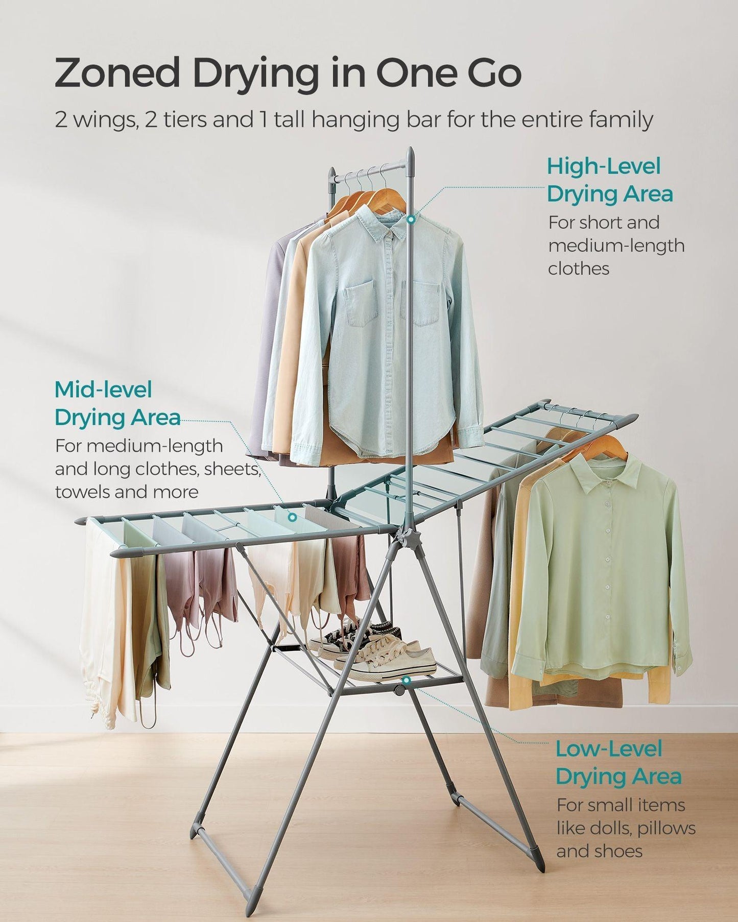 2-Level Laundry Drying Rack Gray FredCo