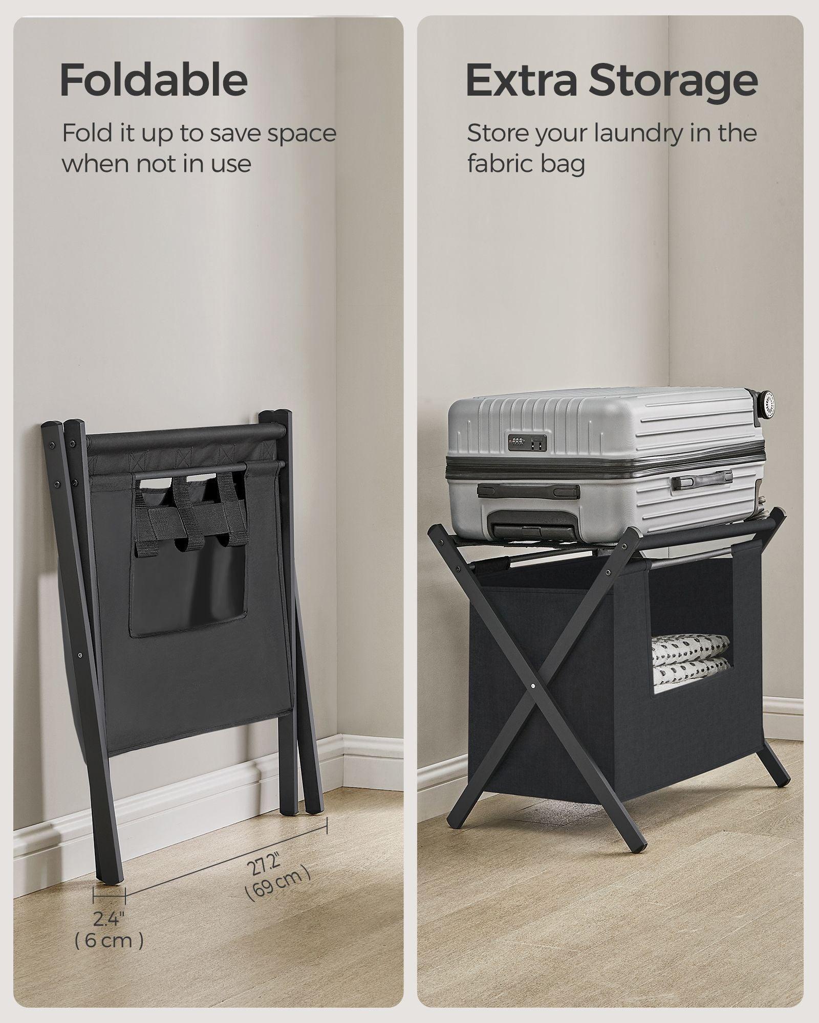2 Pack Luggage Rack with Removable Laundry Bag Black FredCo
