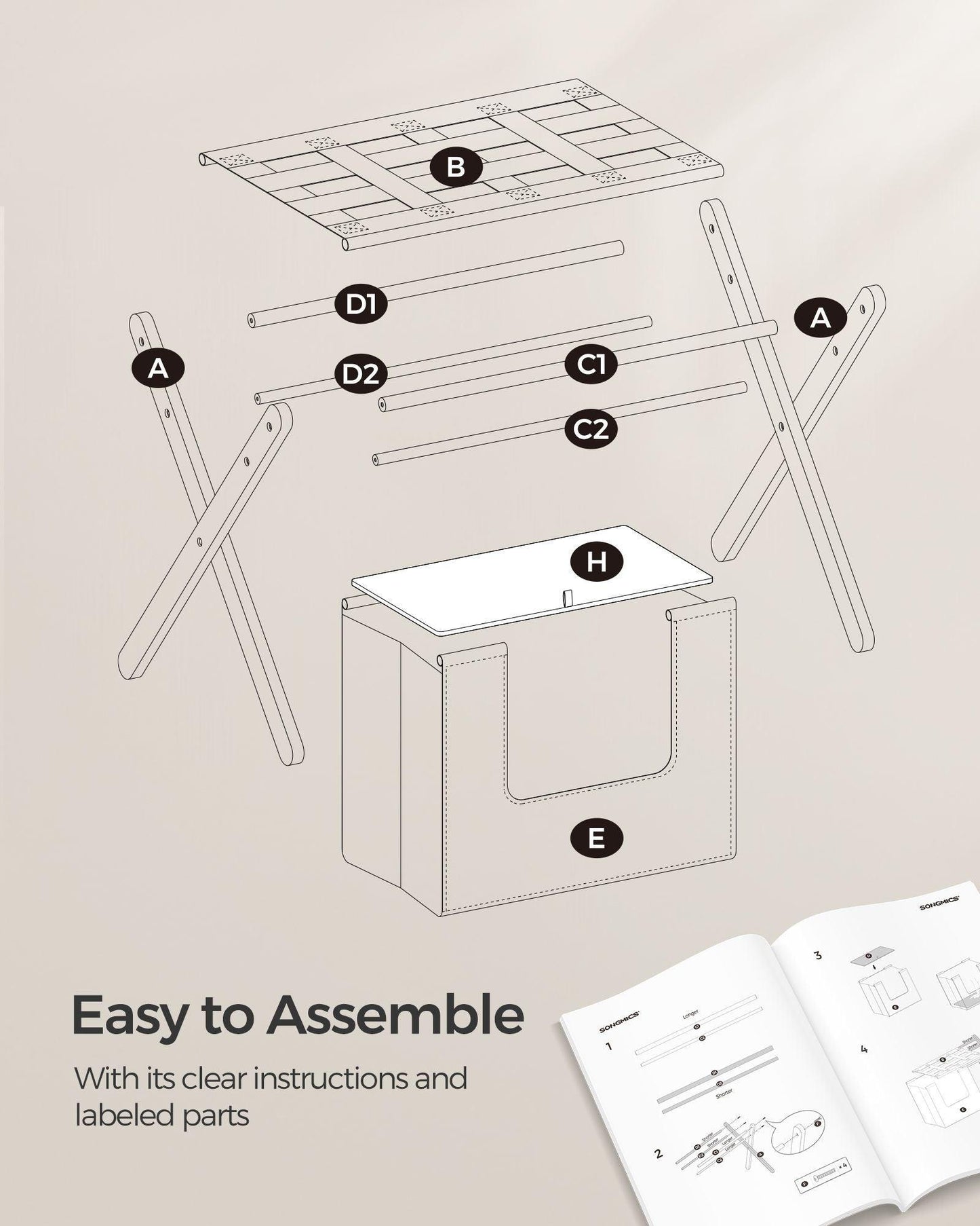 2 Pack Luggage Rack with Removable Laundry Bag Black FredCo