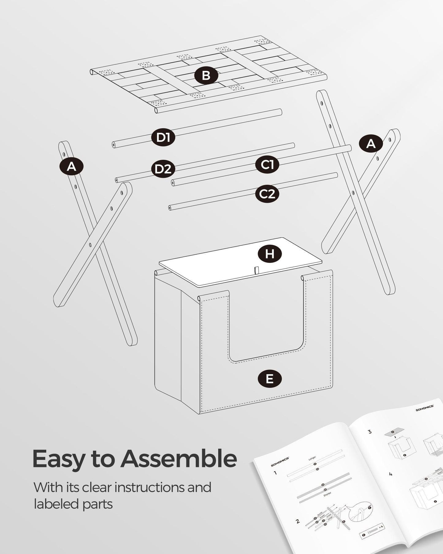 2 Pack Luggage Rack with Removable Laundry Bag Slate Gray FredCo