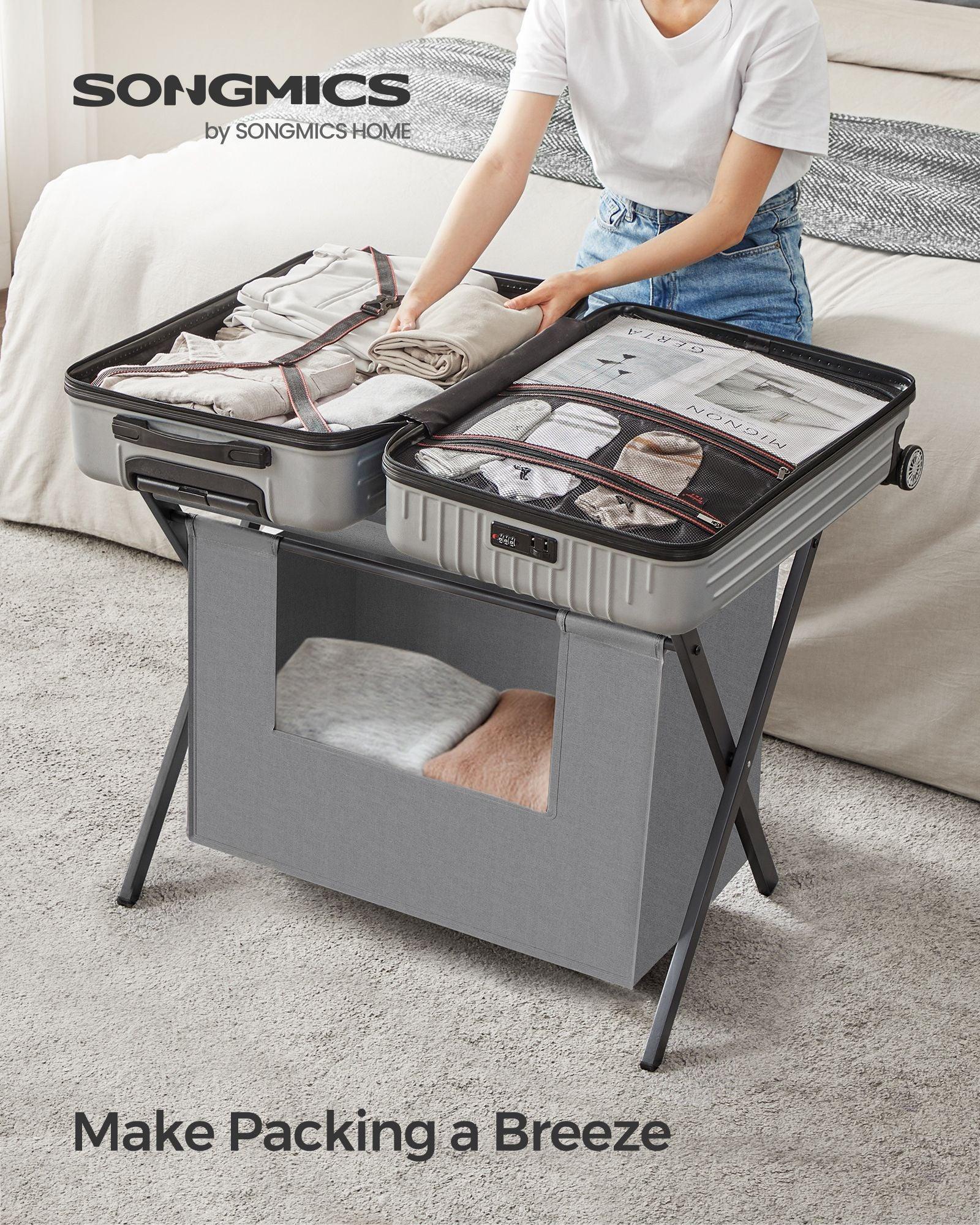 2 Pack Luggage Rack with Removable Laundry Bag Slate Gray FredCo