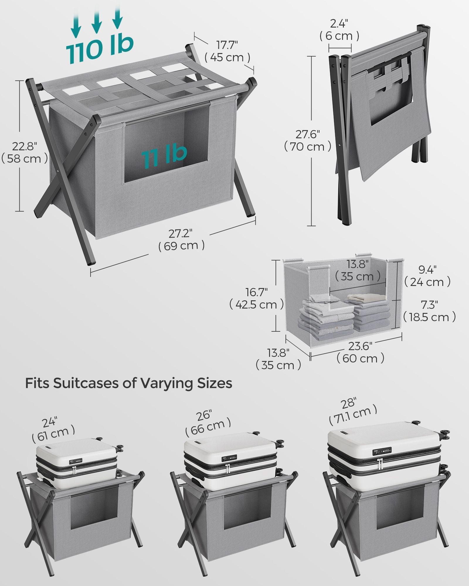 2 Pack Luggage Rack with Removable Laundry Bag Slate Gray FredCo