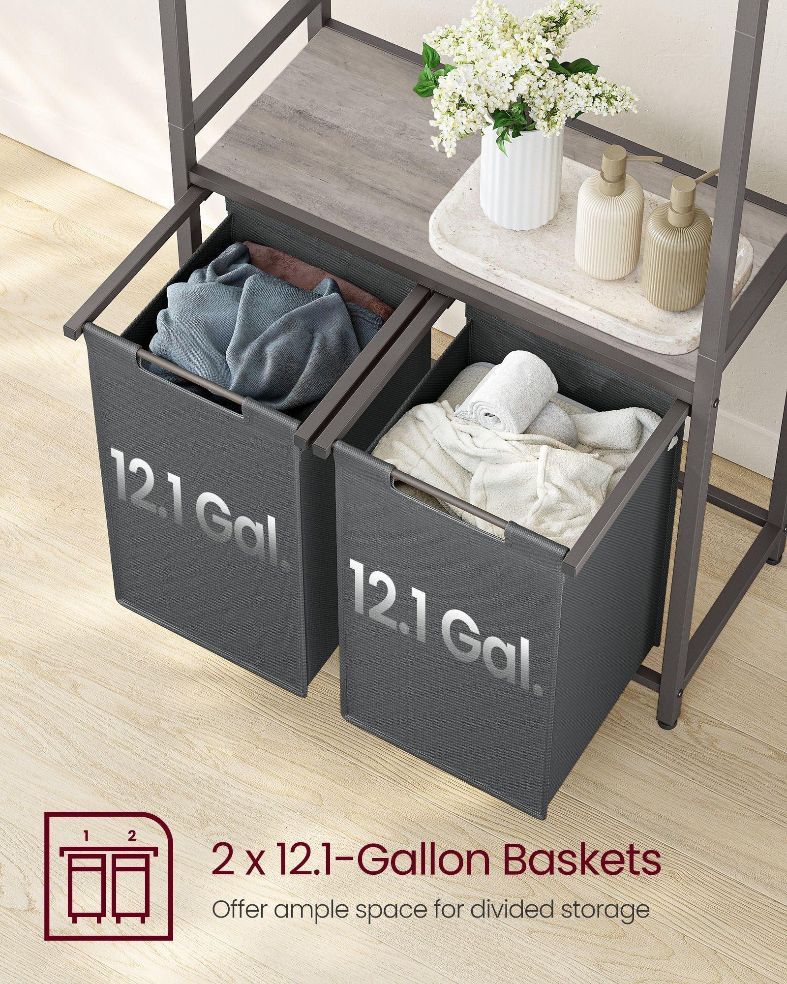 2-Section Laundry Basket with Clothes Rail FredCo