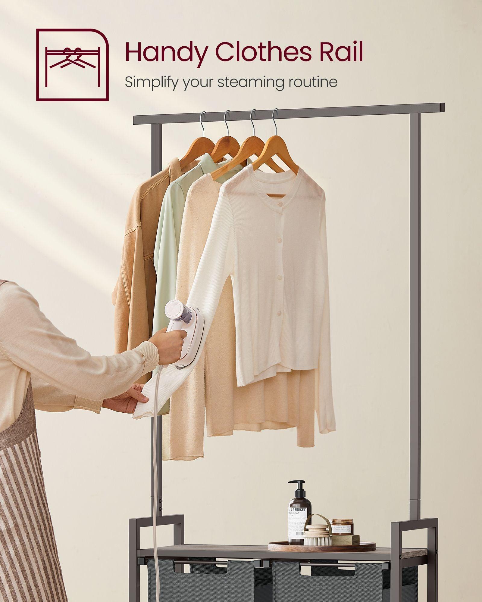 2-Section Laundry Basket with Clothes Rail FredCo