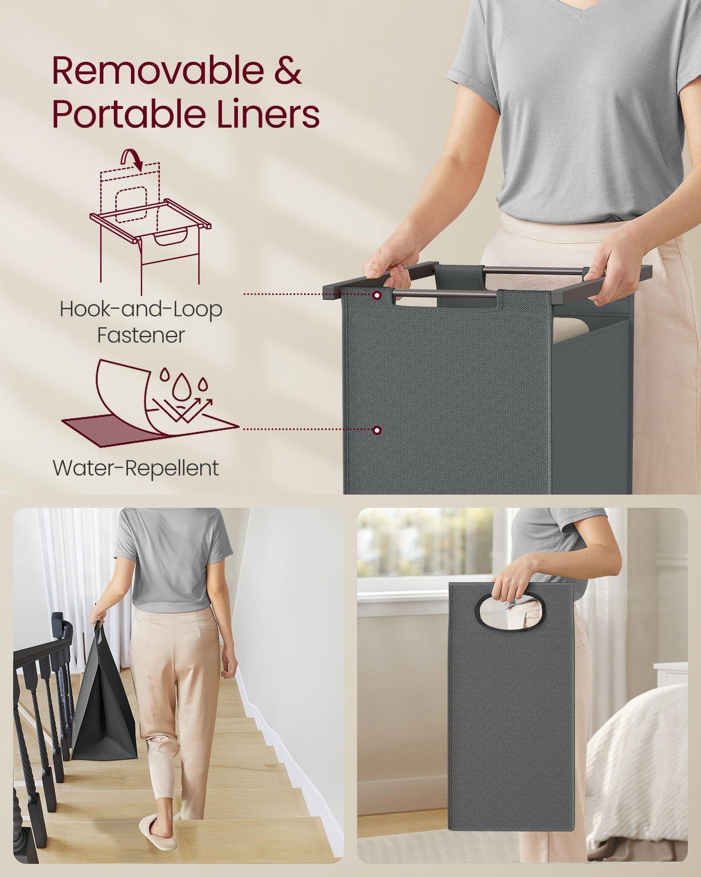 2-Section Laundry Basket with Clothes Rail FredCo