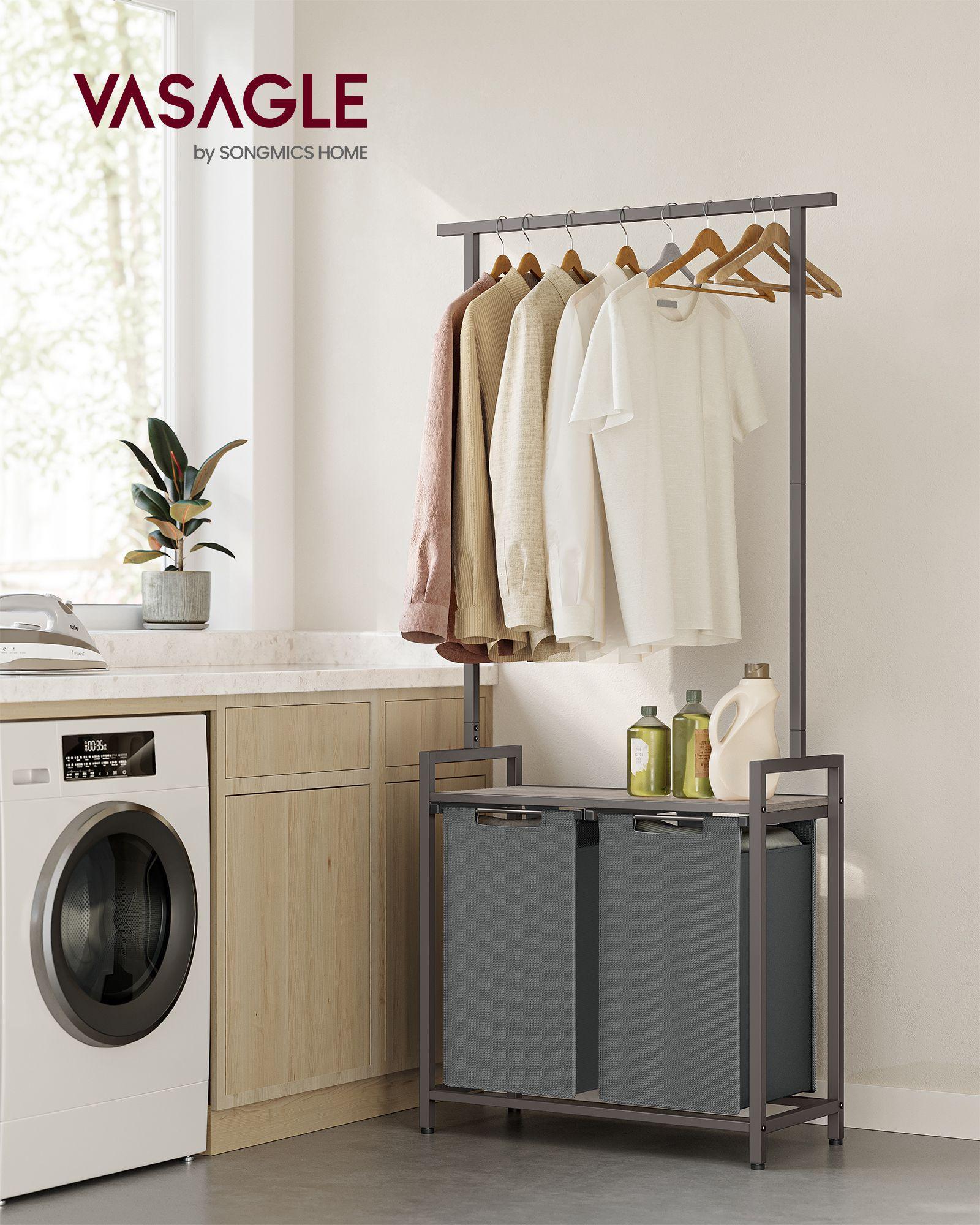2-Section Laundry Basket with Clothes Rail FredCo