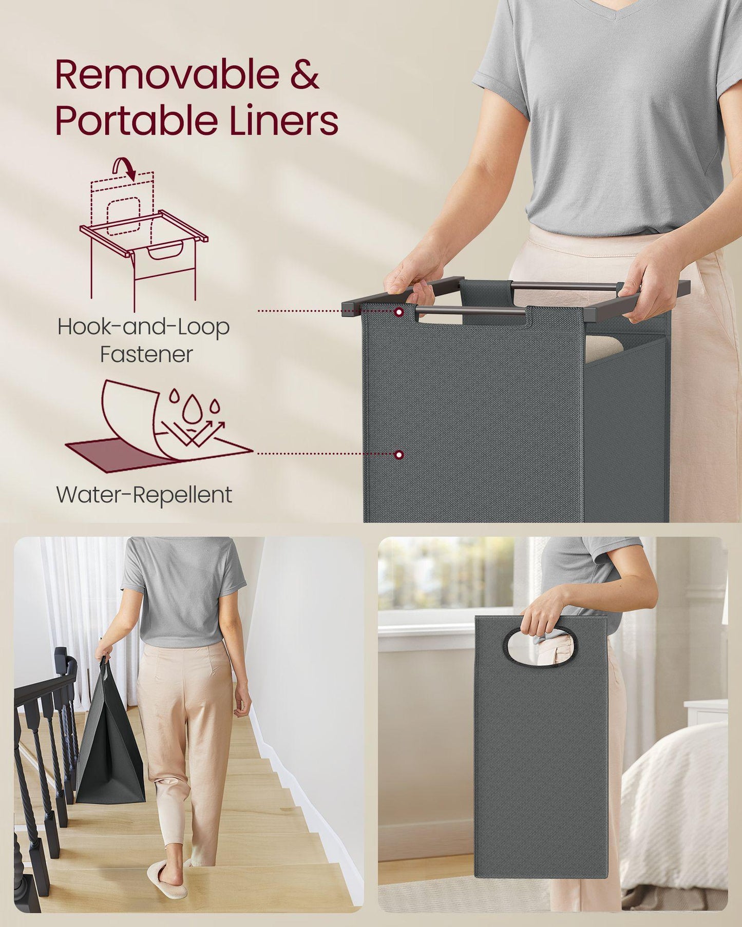 2-Section Laundry Basket with Removable Liners FredCo