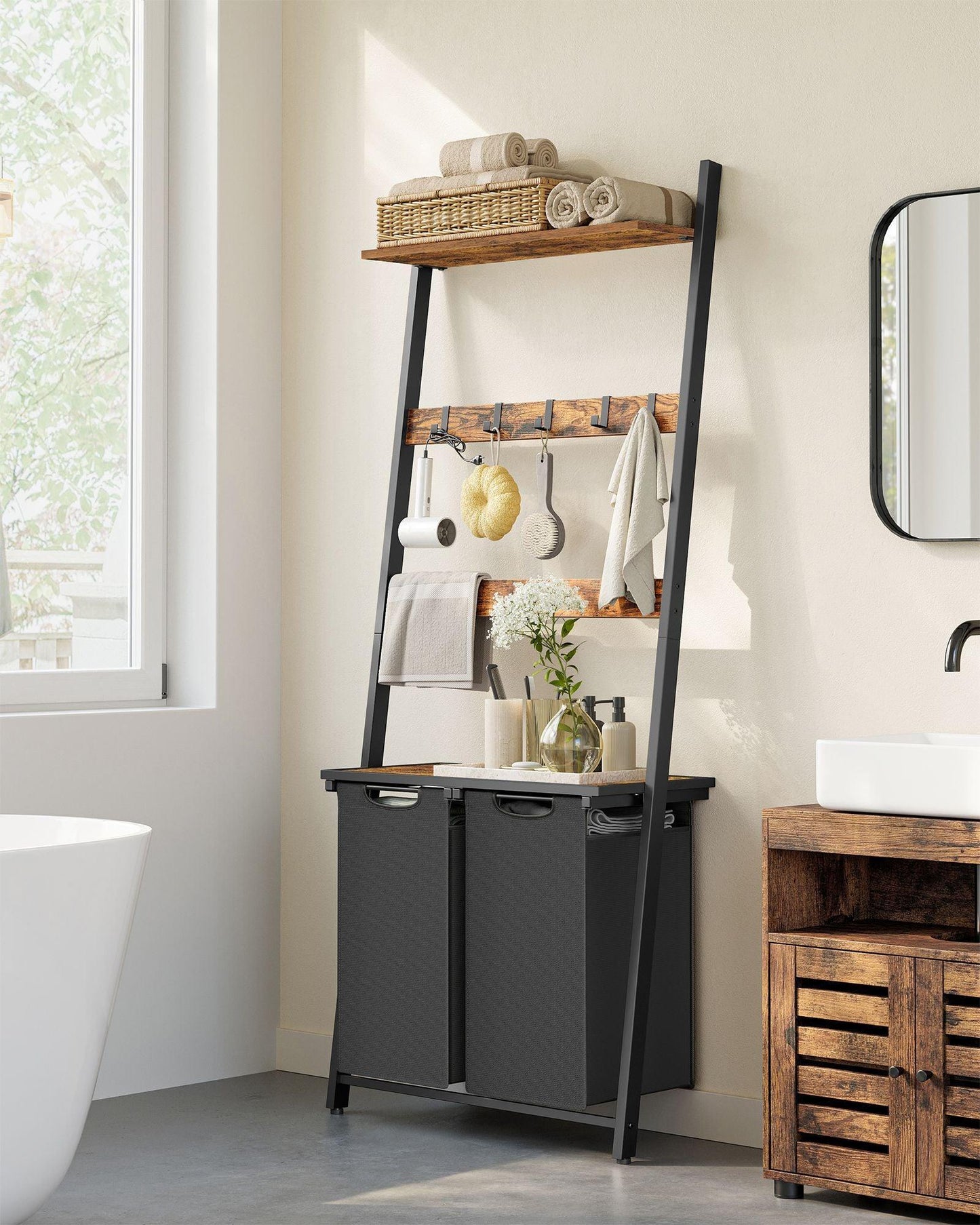 2-Section Laundry Hamper Brown and Black FredCo