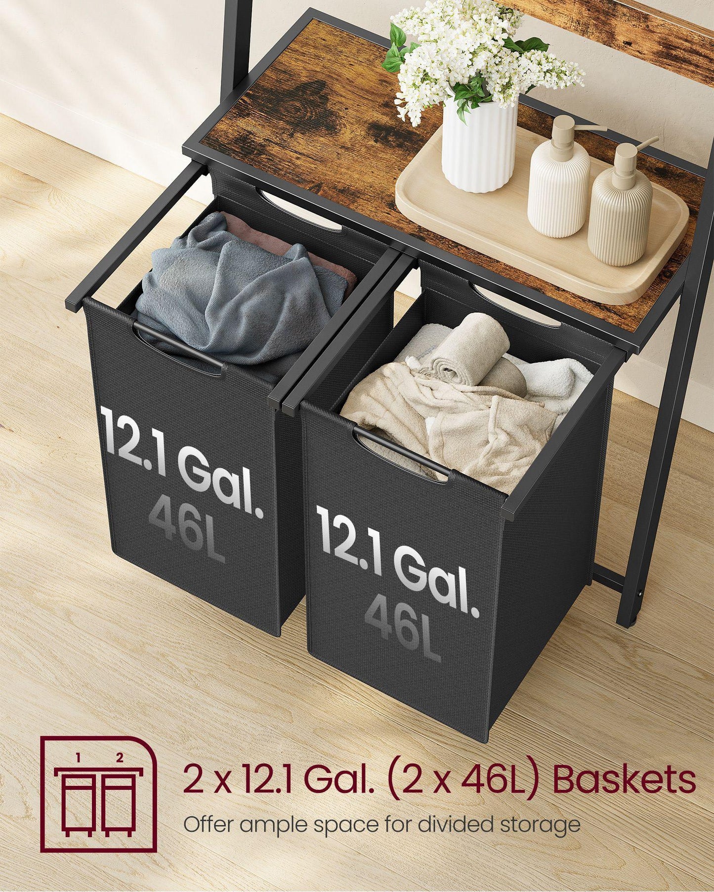 2-Section Laundry Hamper Brown and Black FredCo