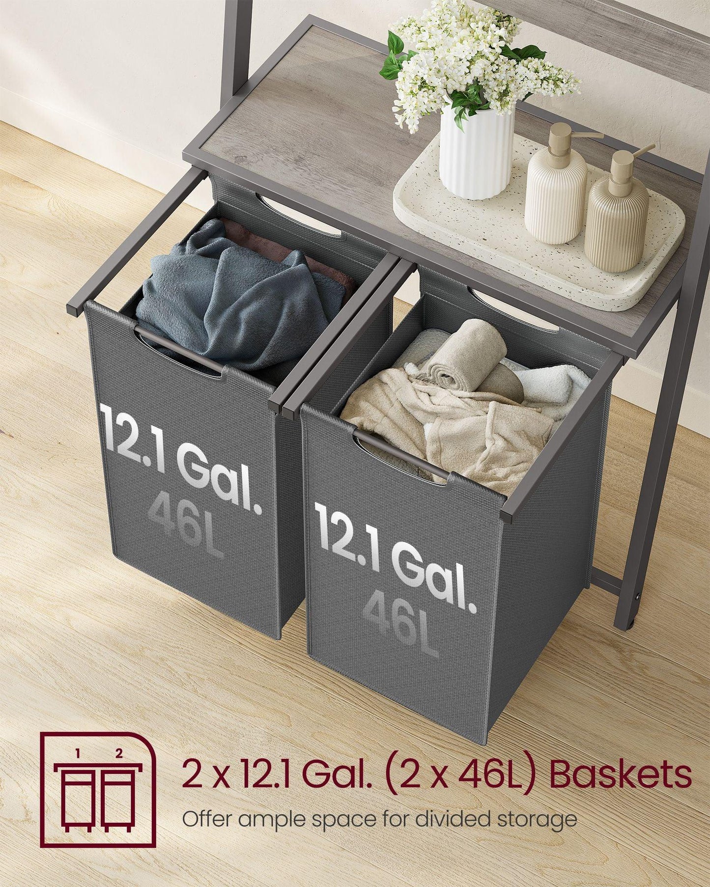 2-Section Laundry Hamper Greige and Gray FredCo