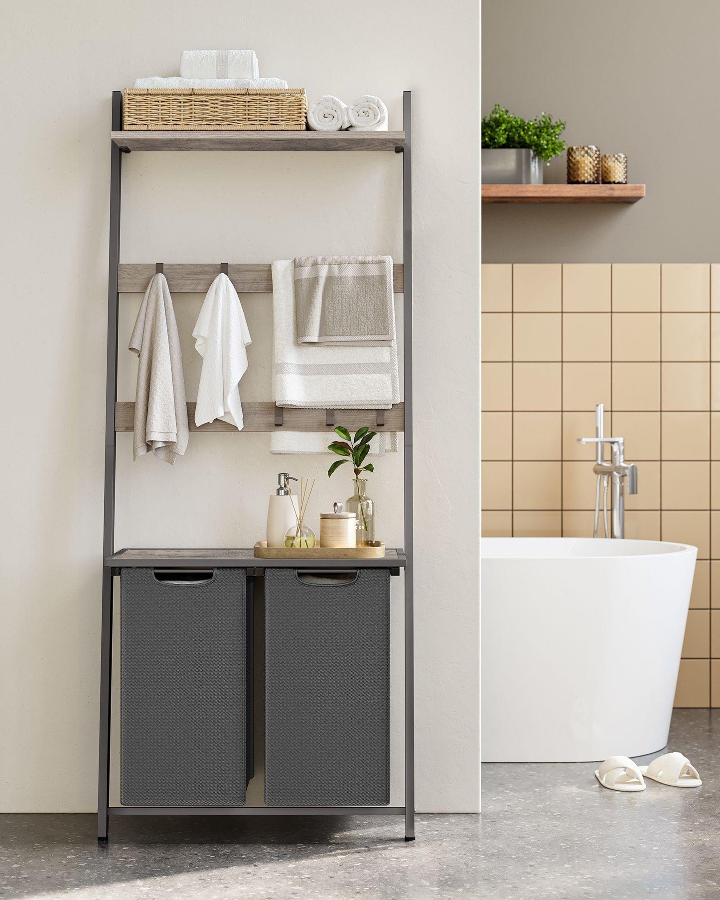 2-Section Laundry Hamper Greige and Gray FredCo