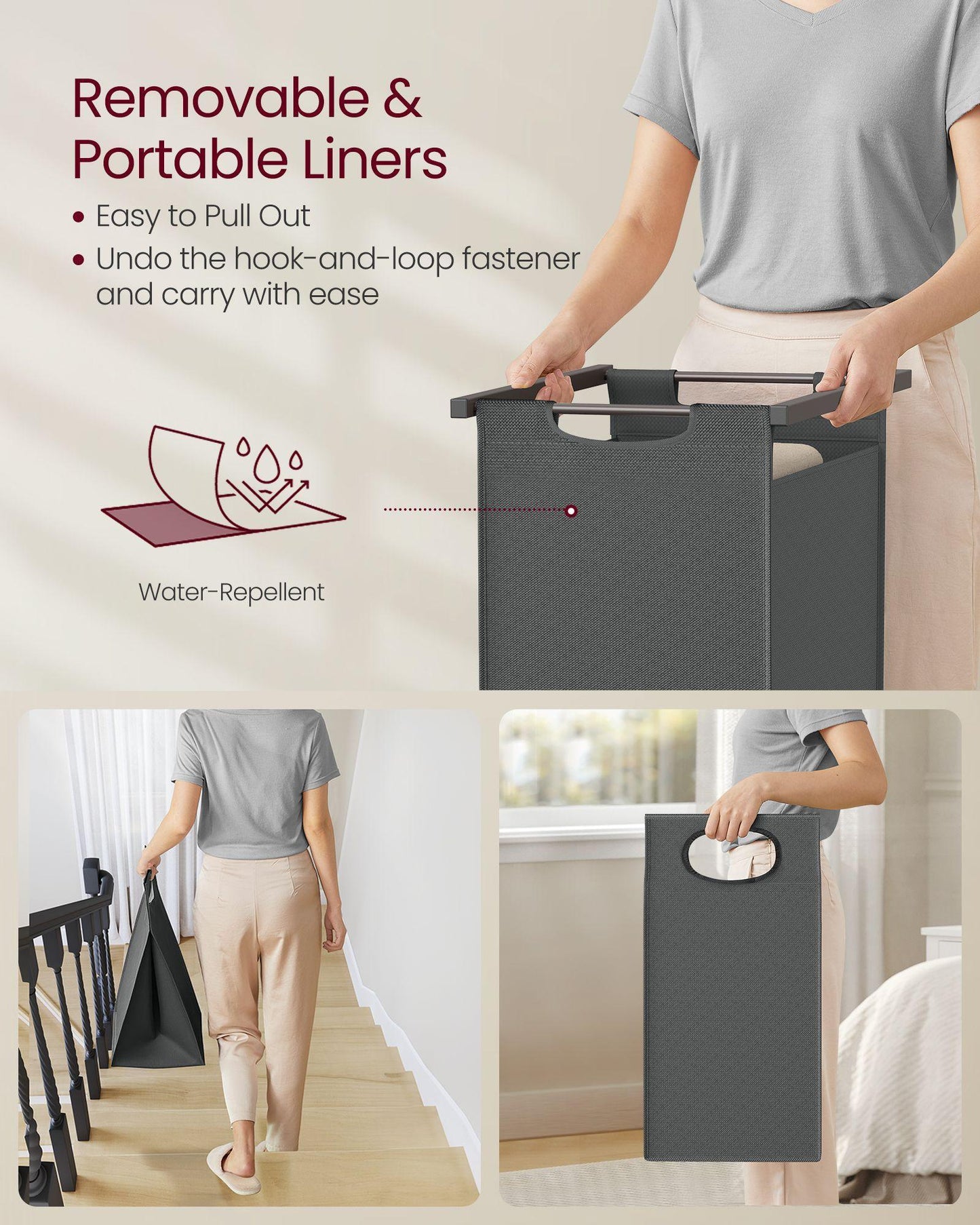2-Section Laundry Hamper Greige and Gray FredCo