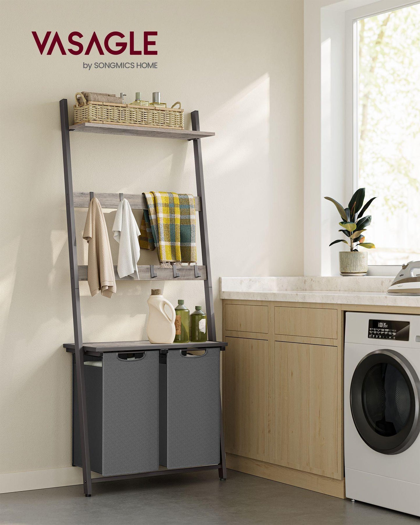 2-Section Laundry Hamper Greige and Gray FredCo