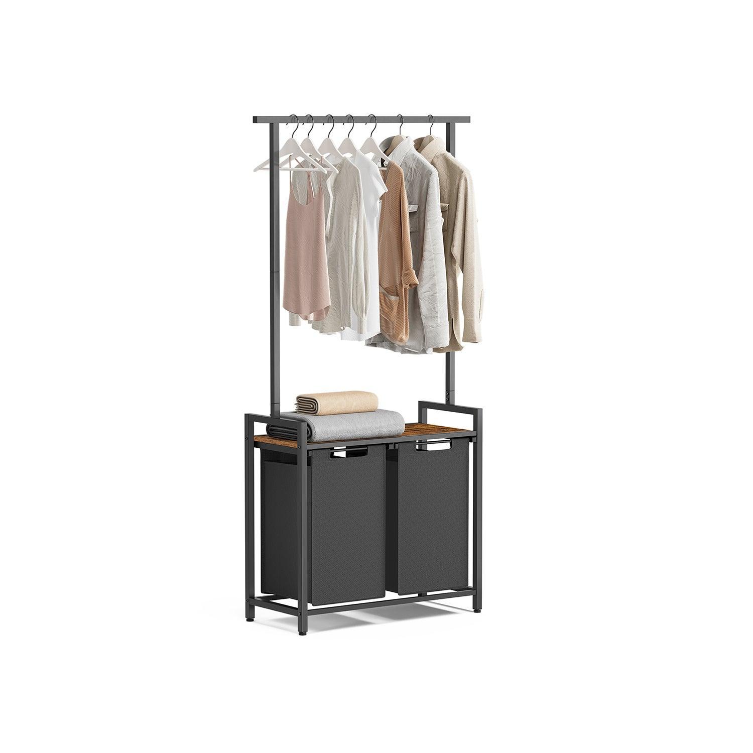 2 Section Laundry Sorter with Clothes Rack FredCo