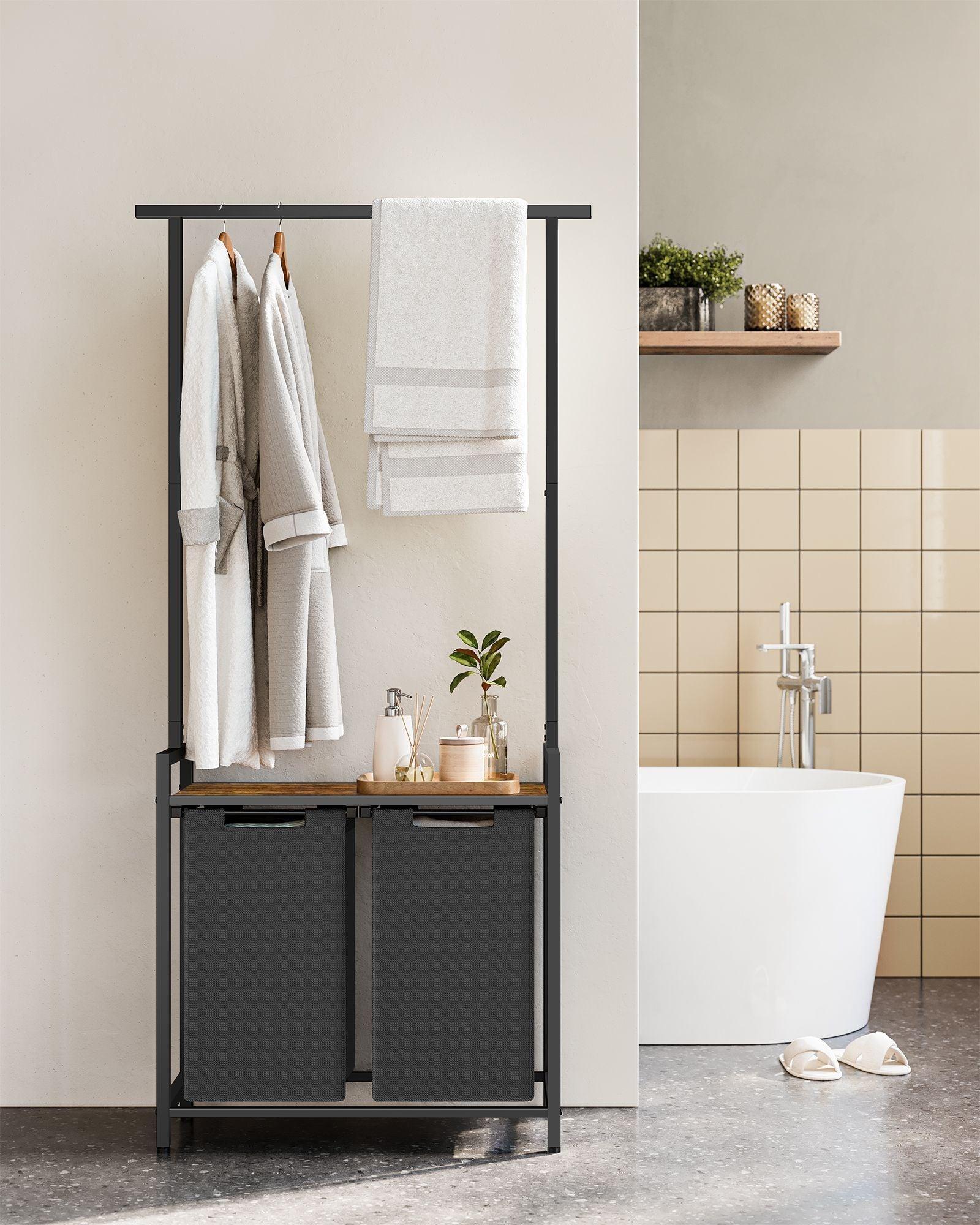 2 Section Laundry Sorter with Clothes Rack FredCo