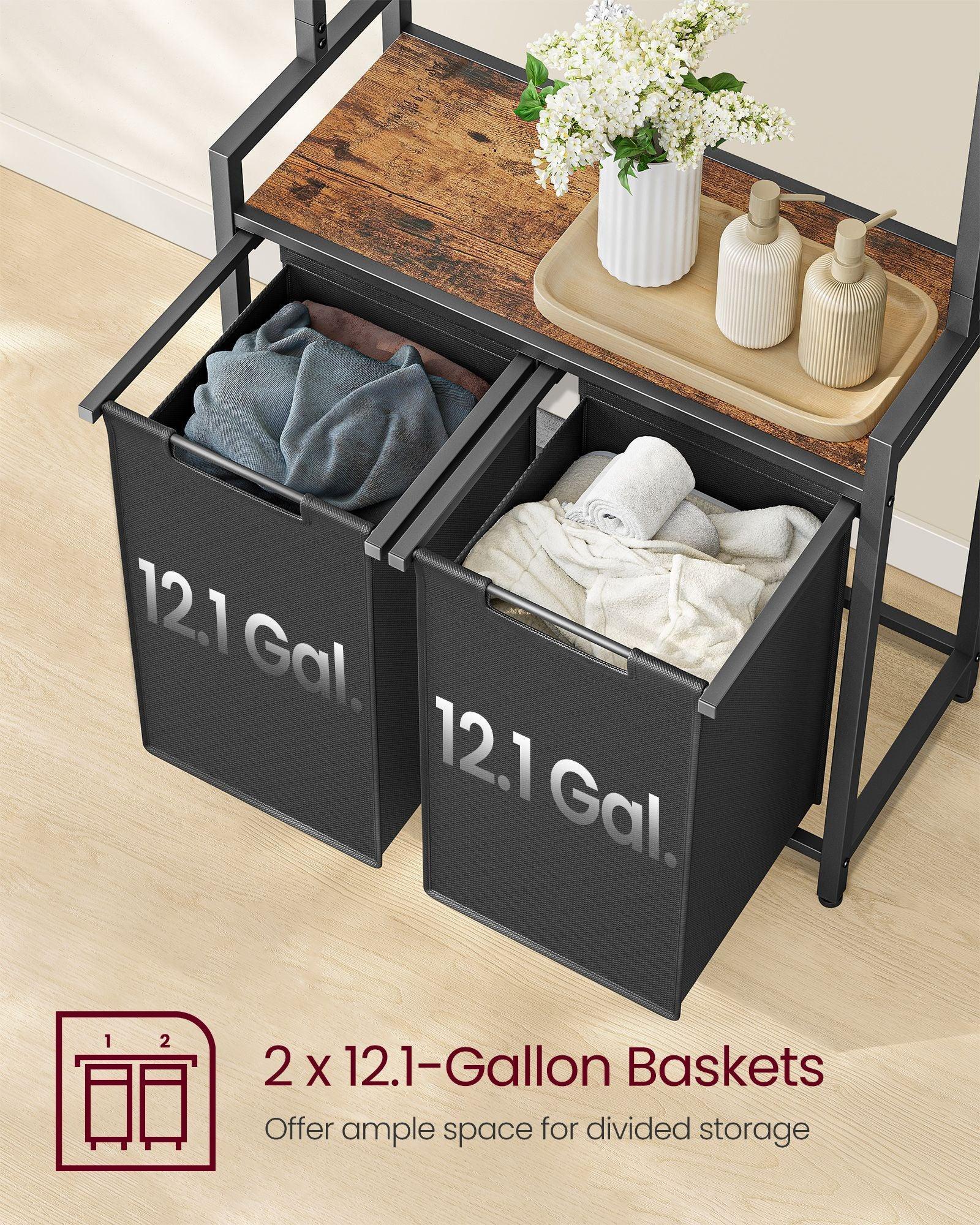 2 Section Laundry Sorter with Clothes Rack FredCo