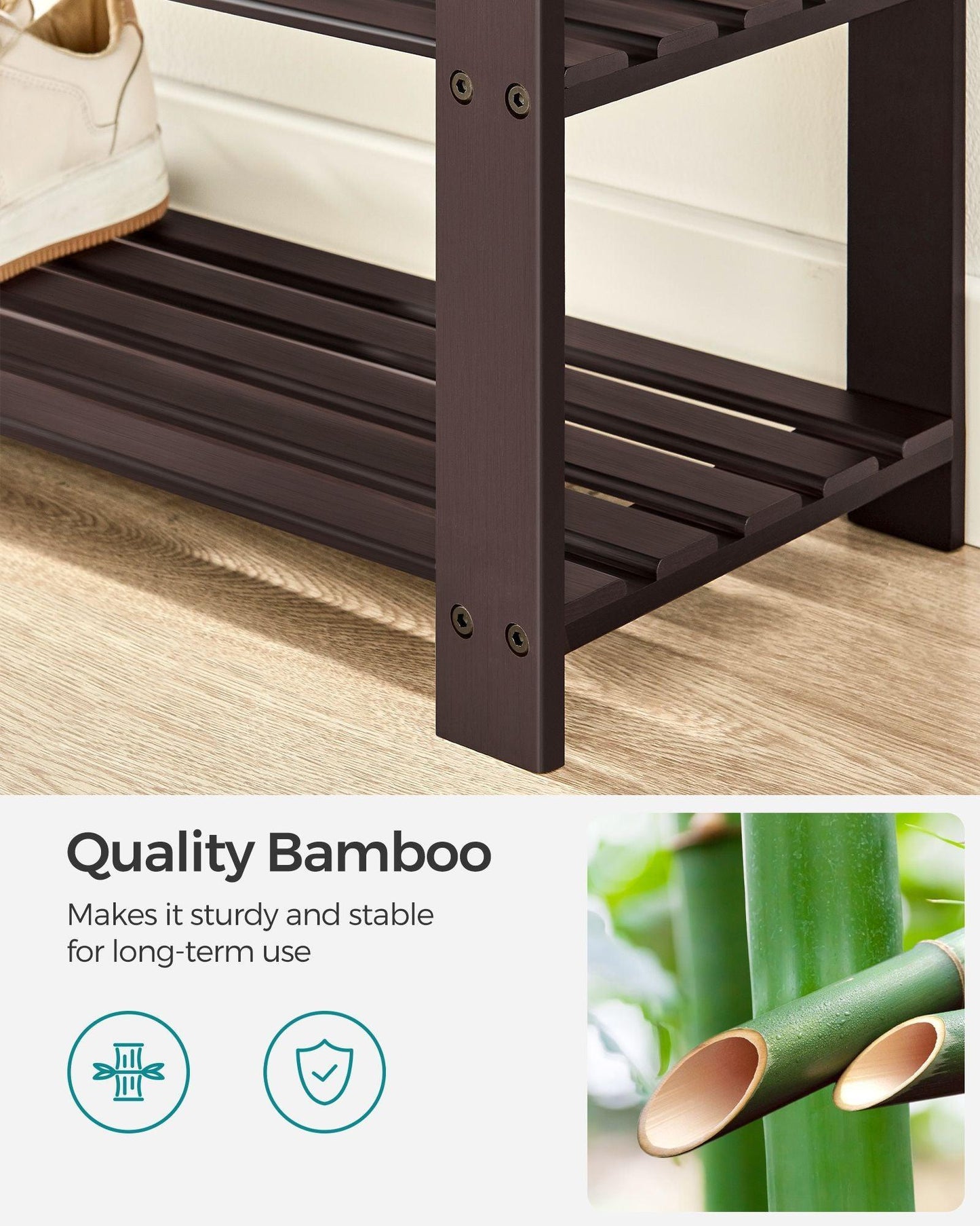 2-Tier Bamboo Shoe Bench Brown and Gray FredCo