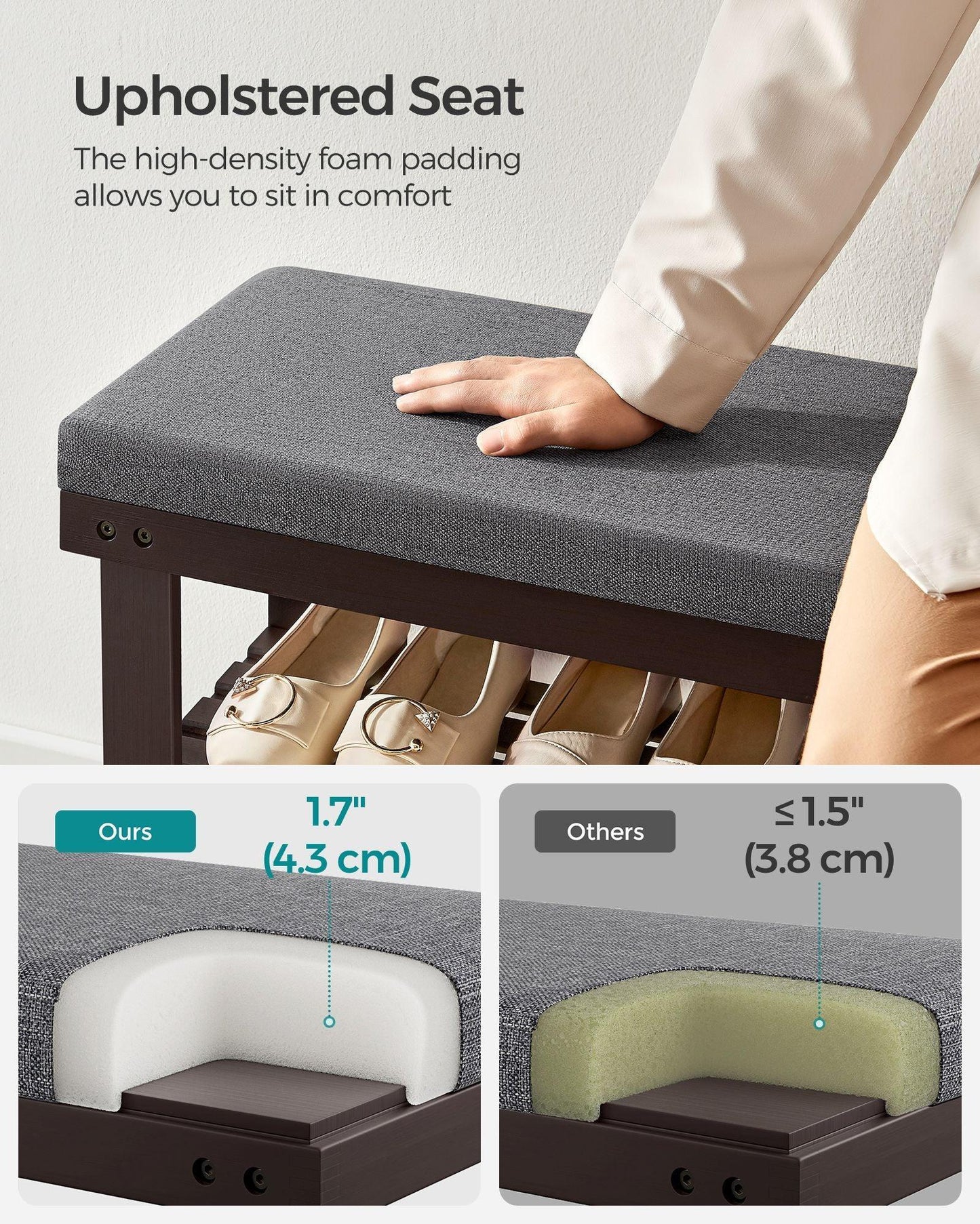 2-Tier Bamboo Shoe Bench Brown and Gray FredCo