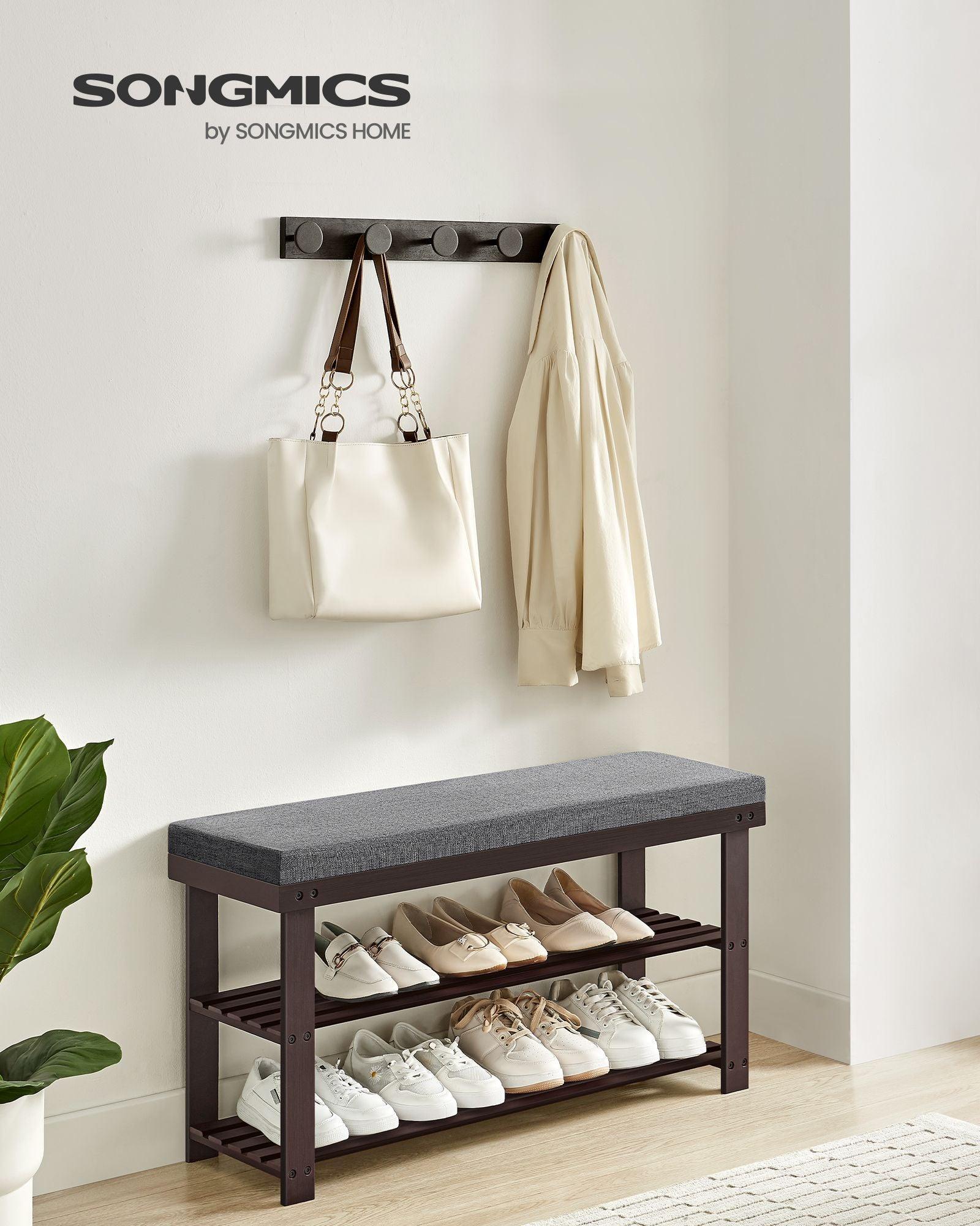 2-Tier Bamboo Shoe Bench Brown and Gray FredCo